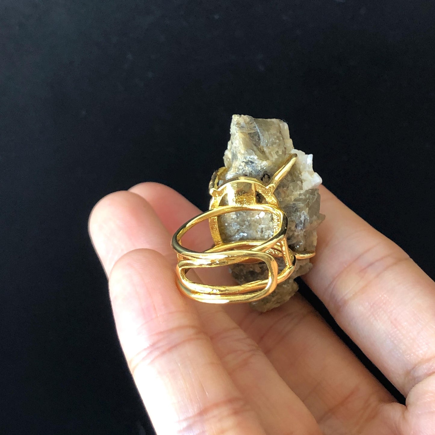 Raw Siderite Dolomite Ring, Raw Green White Crystal Big Raw Stone Ring, Large Statement Ring, Chunky Irregular Ring Gift, Raw Minerals Ring, adjustable band ring, gold plated copper ring, raw rock, birthstone ring, huge cocktail ring for men women