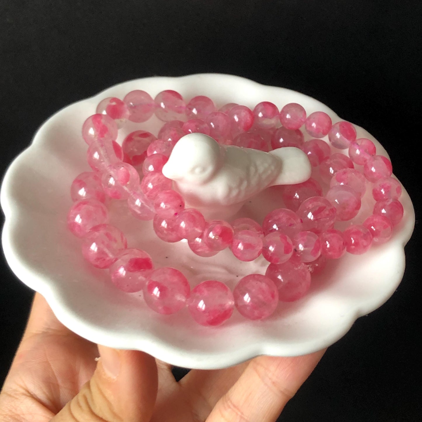 Ultra-rare AAA Rhodonite Sakura Rain Bracelet | Cherry Plum Blossom | Frozen Cherry | Icy Translucent Crystal bead Bracelet | Love Stone