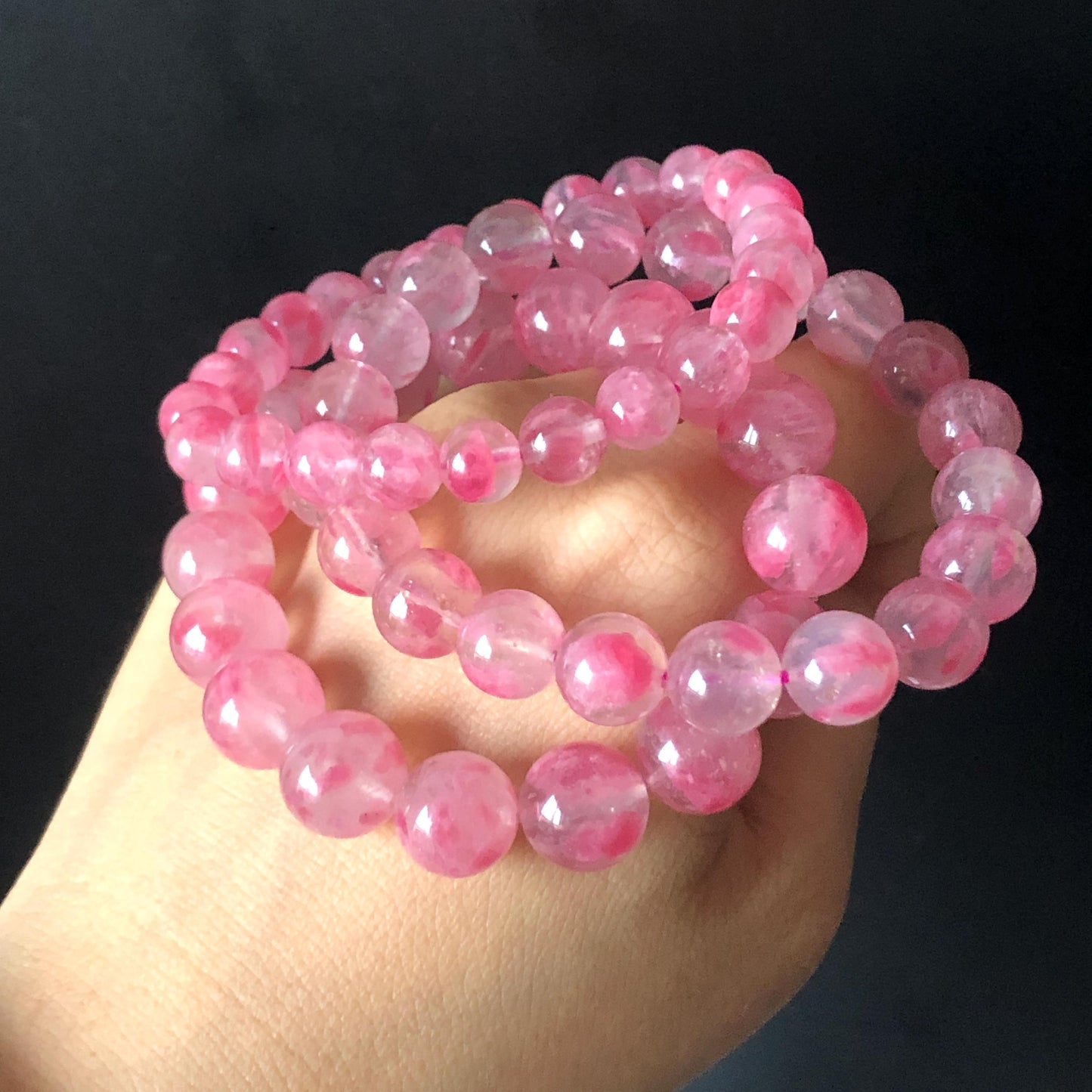 Ultra-rare AAA Rhodonite Sakura Rain Bracelet | Cherry Plum Blossom | Frozen Cherry | Icy Translucent Crystal bead Bracelet | Love Stone