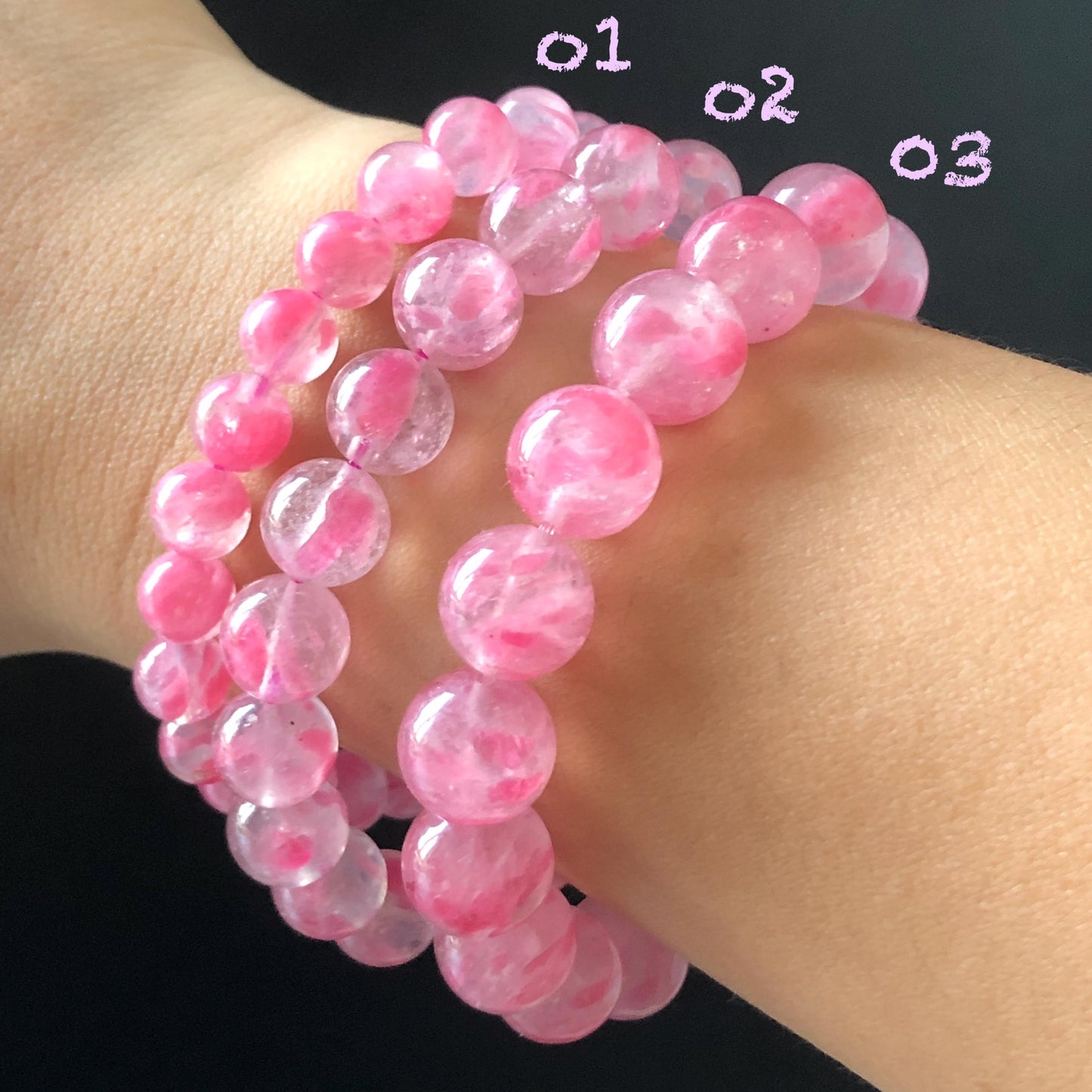 Ultra-rare AAA Rhodonite Sakura Rain Bracelet | Cherry Plum Blossom | Frozen Cherry | Icy Translucent Crystal bead Bracelet | Love Stone