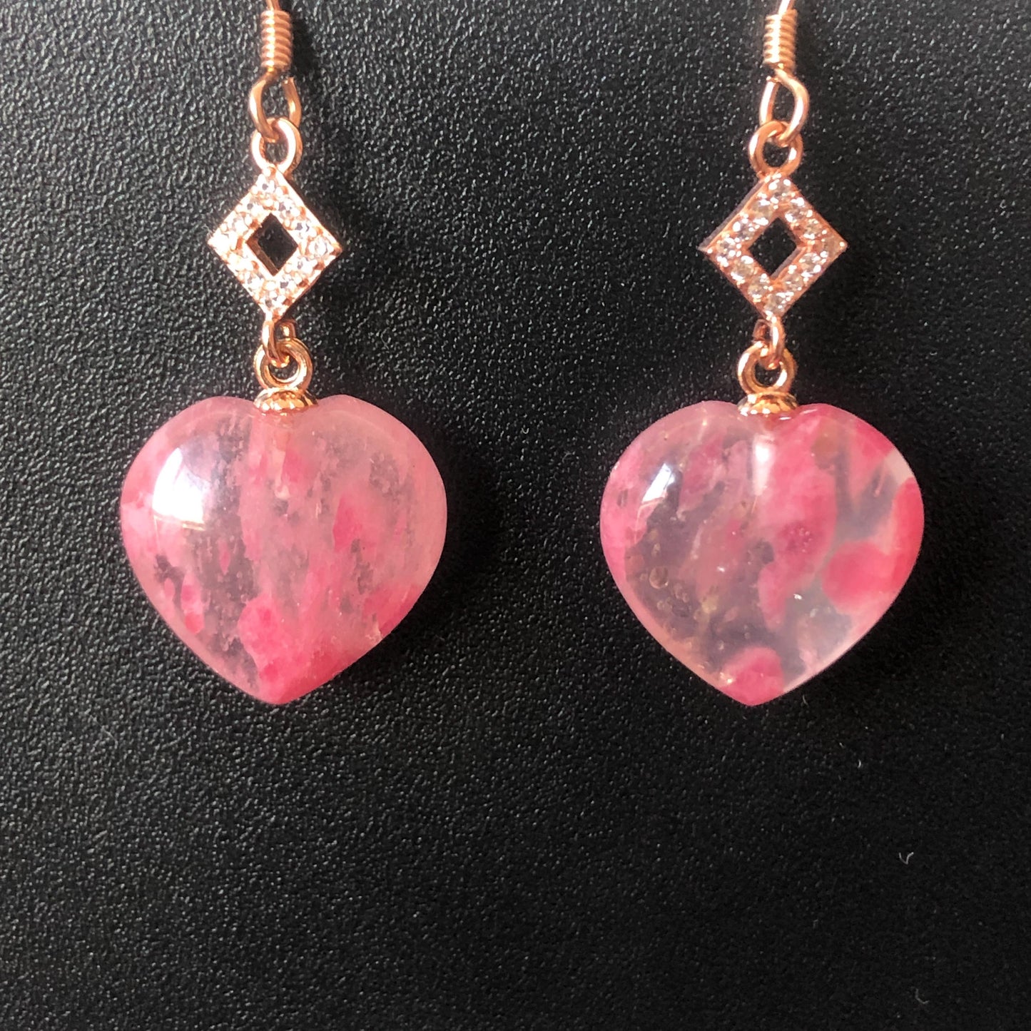 Ultra-rare AAA Rhodonite Sakura Rain Icy Heart-shaped Earrings from South Africa | Cherry Plum Blossom | Icy & Translucent Crystal gemstone