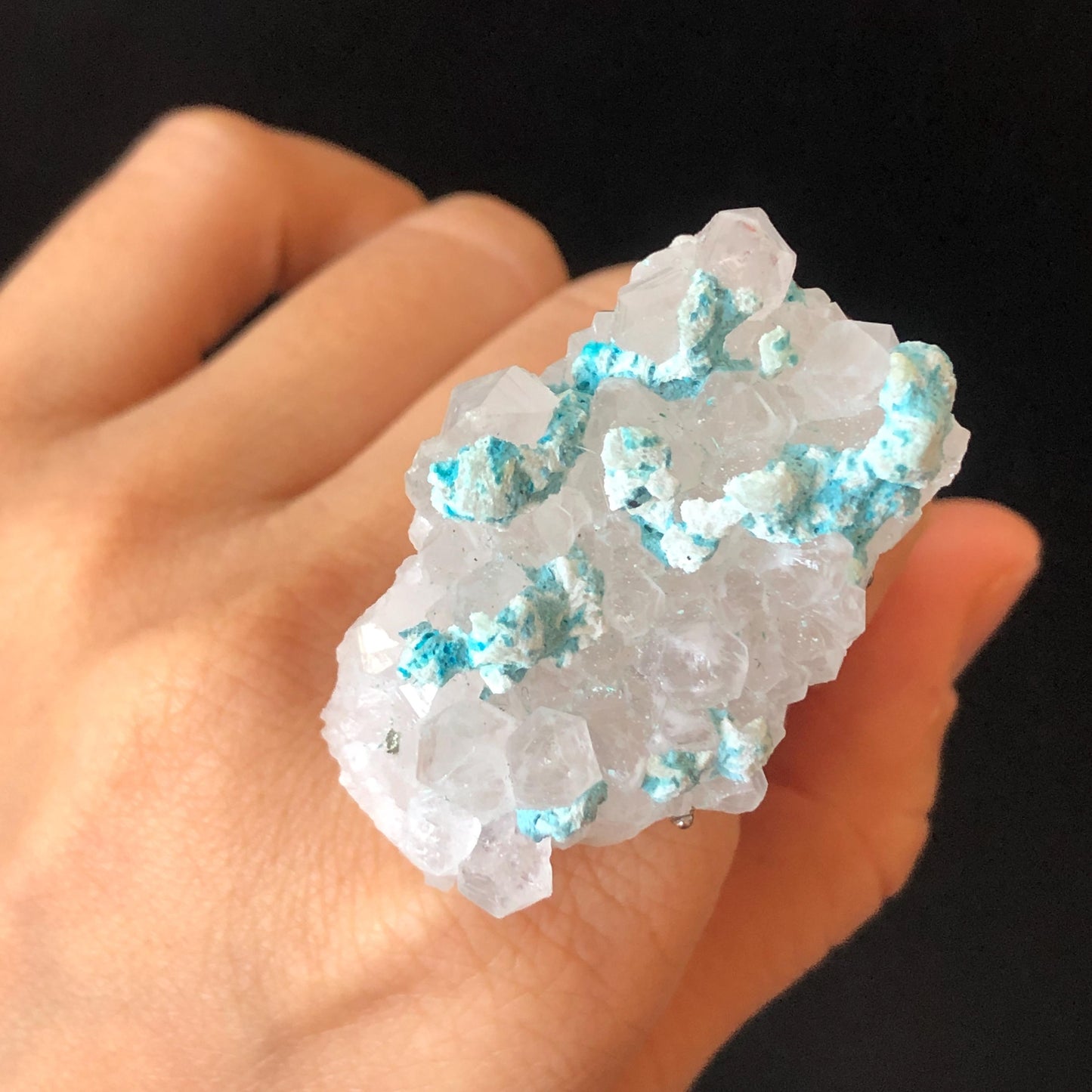 Raw Blue Hemimorphite Clear Quartz Crystal Stone Ring | Adjustable Statement Band Ring | Natural Gemstone Chunky Irregular ring gift for her, silver plated ring, huge crystal ring large stone ring big cocktail ring, modern ring, men statement ring
