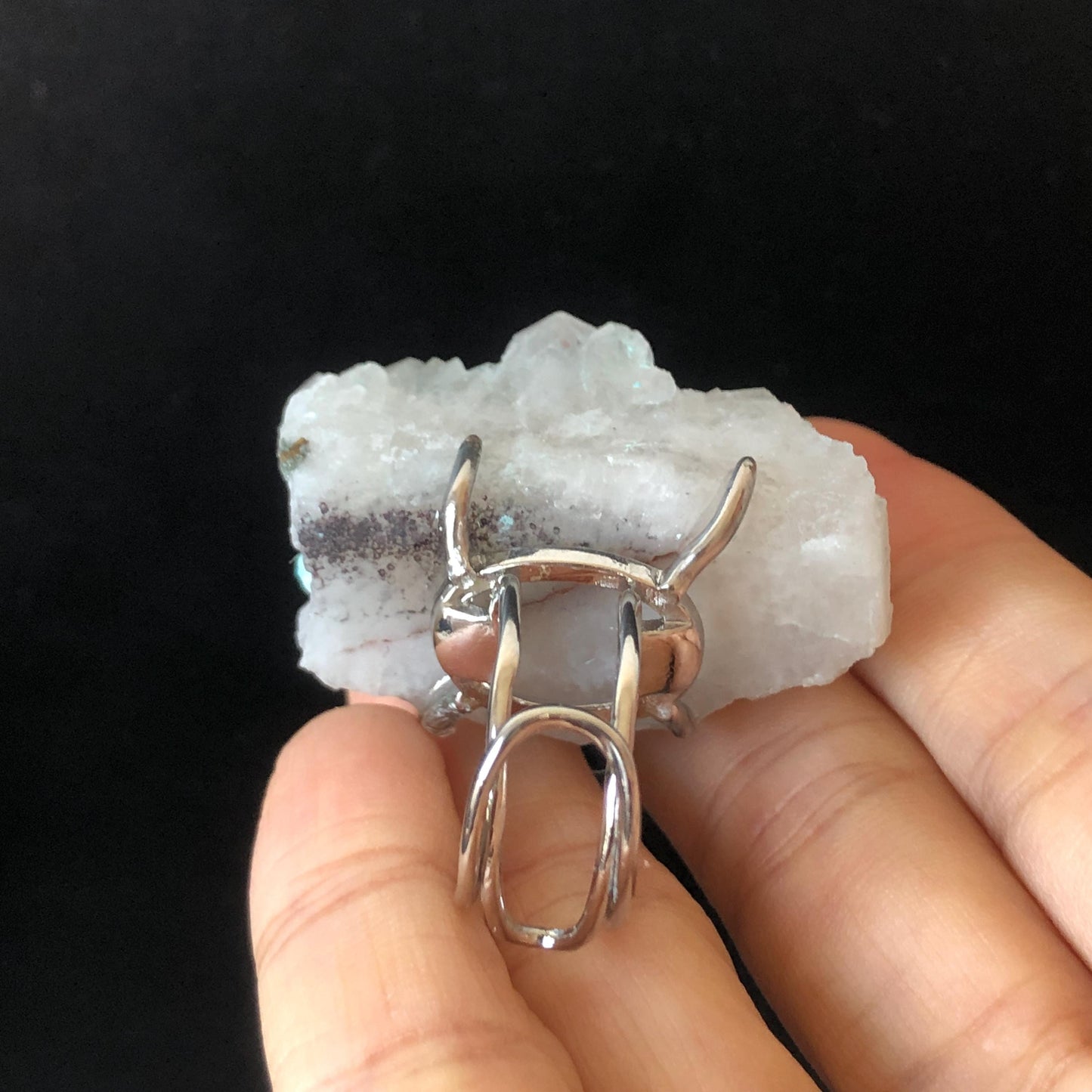 Raw Blue Hemimorphite Clear Quartz Crystal Stone Ring | Adjustable Statement Band Ring | Natural Gemstone Chunky Irregular ring gift for her, silver plated ring, huge crystal ring large stone ring big cocktail ring, modern ring, men statement ring