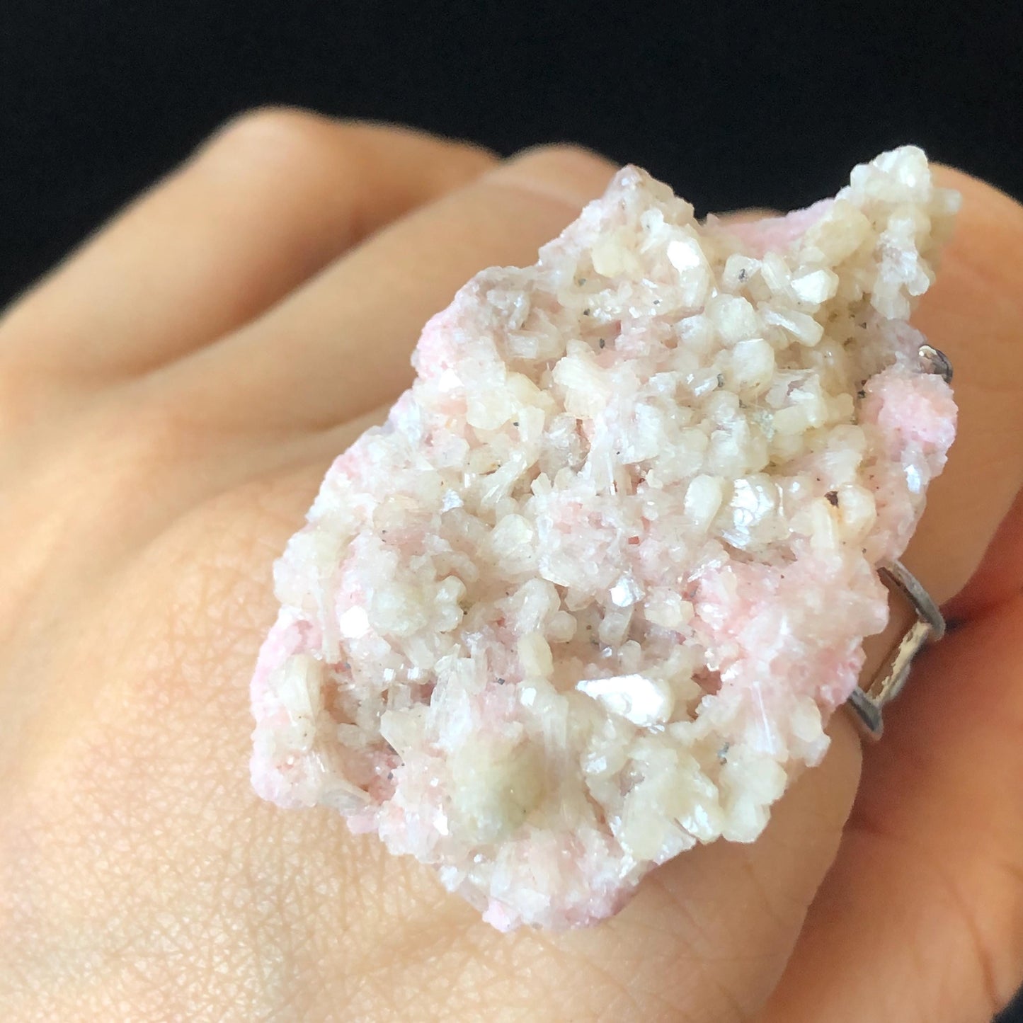 Pink Rhodochrosite Ring | Raw Stone Ring | Baby Pink | Adjustable Crystal Statement Ring | Bulgaria | Big Crystal huge irregular chunky ring, raw minerals ring, pink stone ring large gemstone ring big stone ring, huge cocktail ring for men and women