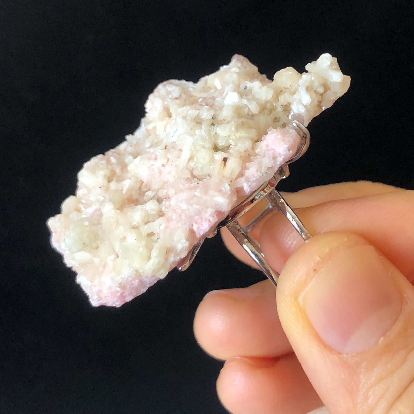 Pink Rhodochrosite Ring | Raw Stone Ring | Baby Pink | Adjustable Crystal Statement Ring | Bulgaria | Big Crystal huge irregular chunky ring, raw minerals ring, pink stone ring large gemstone ring big stone ring, huge cocktail ring for men and women