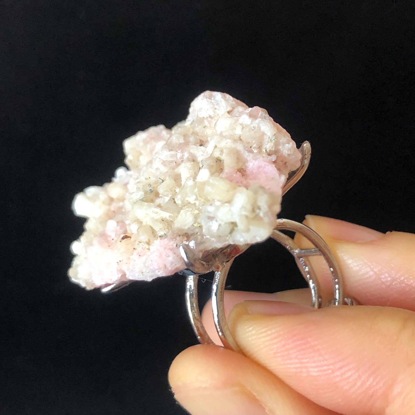 Pink Rhodochrosite Ring | Raw Stone Ring | Baby Pink | Adjustable Crystal Statement Ring | Bulgaria | Big Crystal huge irregular chunky ring, raw minerals ring, pink stone ring large gemstone ring big stone ring, huge cocktail ring for men and women