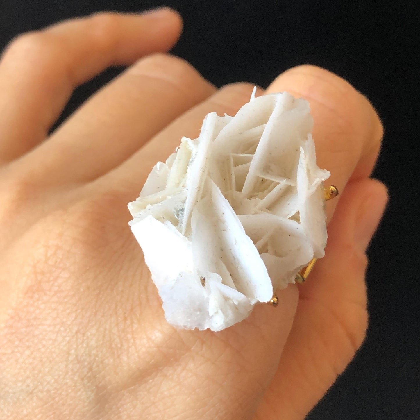 White Rose Calcite Ring | Large Raw Stone Ring Adjustable Crystal Statement Ring Irregular Chunky Crystal Ring Healing Stone for her, raw minerals ring, big gemstone ring, women cocktail ring, soothing stone healing crystal gold plated ring for women