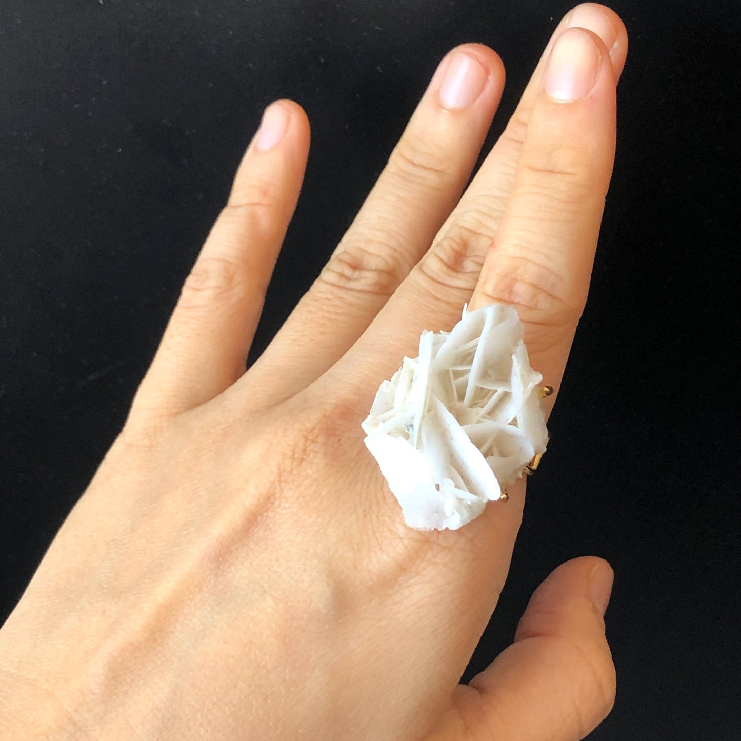 White Rose Calcite Ring | Large Raw Stone Ring Adjustable Crystal Statement Ring Irregular Chunky Crystal Ring Healing Stone for her, raw minerals ring, big gemstone ring, women cocktail ring, soothing stone healing crystal gold plated ring for women