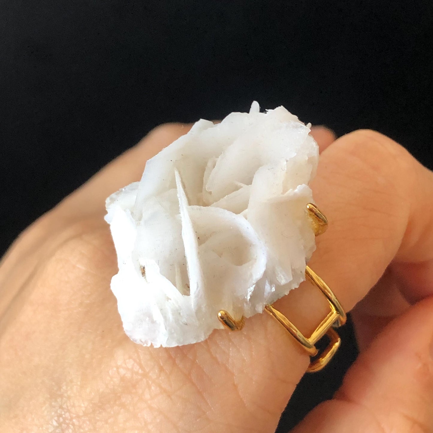 White Rose Calcite Ring | Large Raw Stone Ring Adjustable Crystal Statement Ring Irregular Chunky Crystal Ring Healing Stone for her, raw minerals ring, big gemstone ring, women cocktail ring, soothing stone healing crystal gold plated ring for women