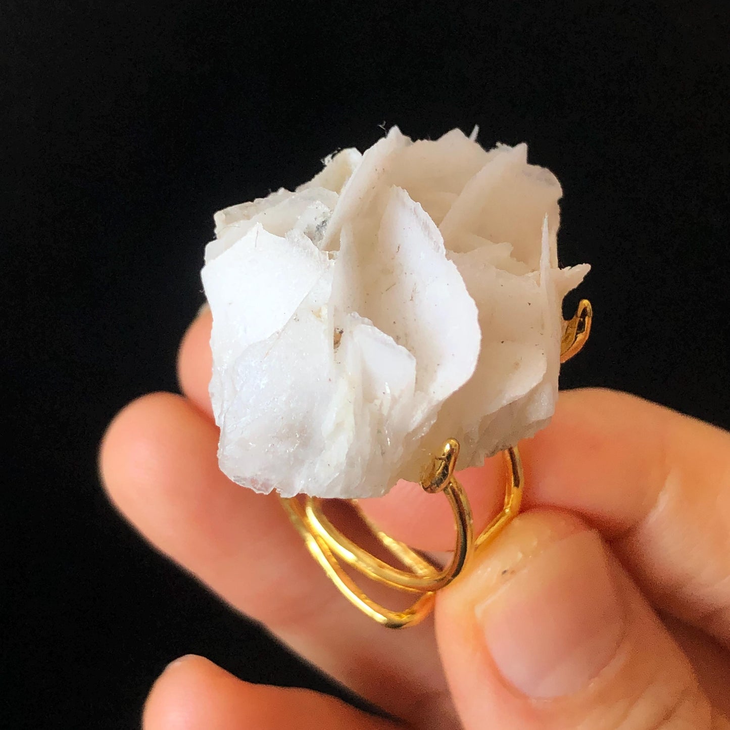 White Rose Calcite Ring | Large Raw Stone Ring Adjustable Crystal Statement Ring Irregular Chunky Crystal Ring Healing Stone for her, raw minerals ring, big gemstone ring, women cocktail ring, soothing stone healing crystal gold plated ring for women