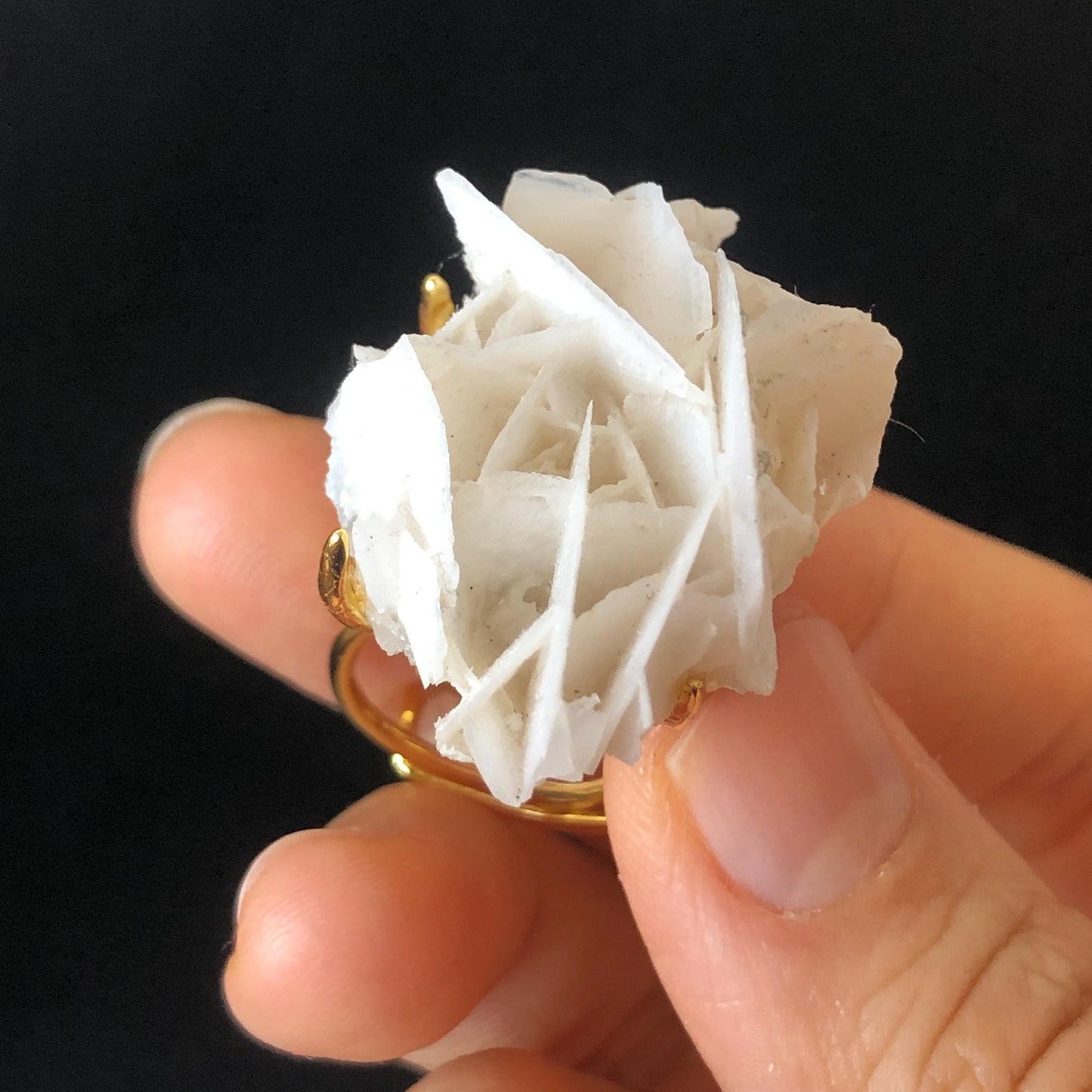 White Rose Calcite Ring | Large Raw Stone Ring Adjustable Crystal Statement Ring Irregular Chunky Crystal Ring Healing Stone for her, raw minerals ring, big gemstone ring, women cocktail ring, soothing stone healing crystal gold plated ring for women