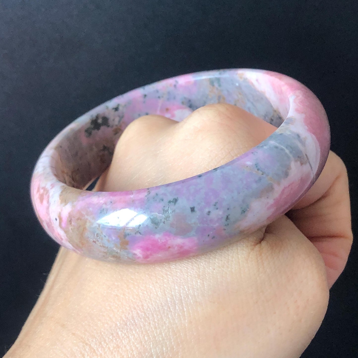 58.3mm Natural Rhodonite Stone Bangle Crystal Gemstone Bracelet| Baby Pink, Blue | Strawberry & Blueberry Milkshake | Healing Stone Gift for her, pink crystal bracelet, pink gemstone bangle, untreated raw stone bangle for women purple bracelet