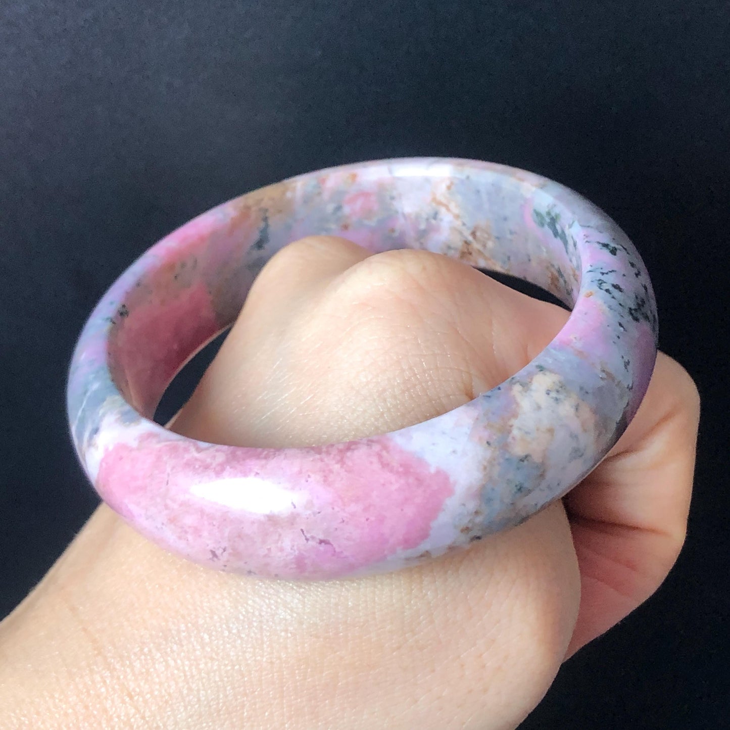 58.3mm Natural Rhodonite Stone Bangle Crystal Gemstone Bracelet| Baby Pink, Blue | Strawberry & Blueberry Milkshake | Healing Stone Gift for her, pink crystal bracelet, pink gemstone bangle, untreated raw stone bangle for women purple bracelet