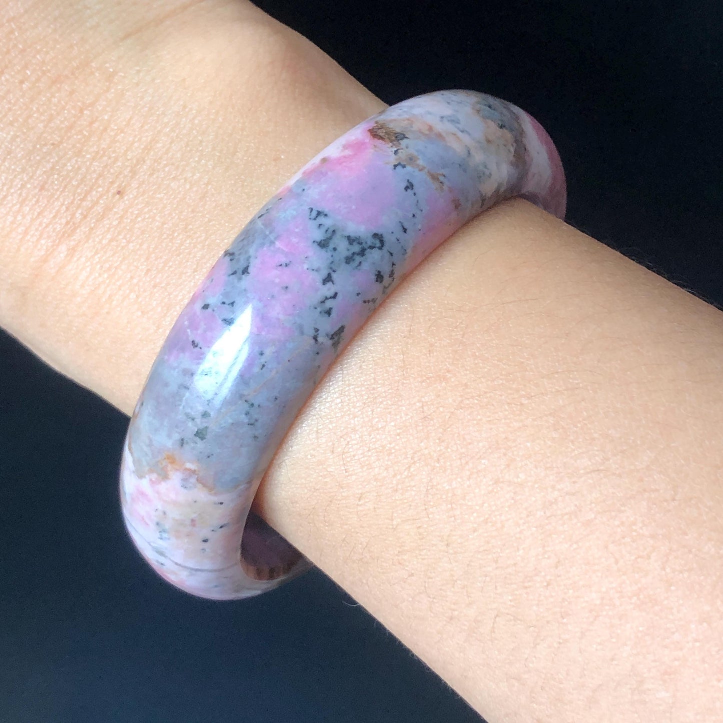 58.3mm Natural Rhodonite Stone Bangle Crystal Gemstone Bracelet| Baby Pink, Blue | Strawberry & Blueberry Milkshake | Healing Stone Gift for her, pink crystal bracelet, pink gemstone bangle, untreated raw stone bangle for women purple bracelet