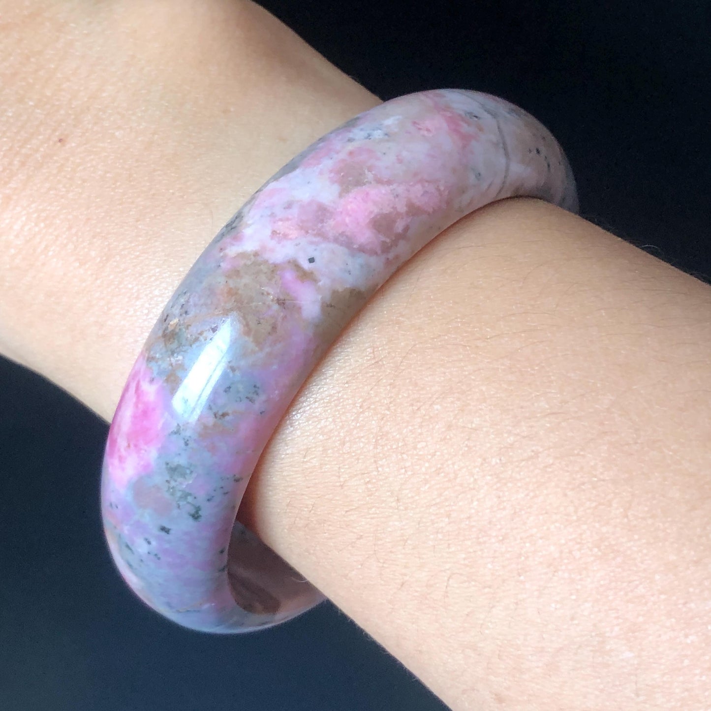 58.3mm Natural Rhodonite Stone Bangle Crystal Gemstone Bracelet| Baby Pink, Blue | Strawberry & Blueberry Milkshake | Healing Stone Gift for her, pink crystal bracelet, pink gemstone bangle, untreated raw stone bangle for women purple bracelet