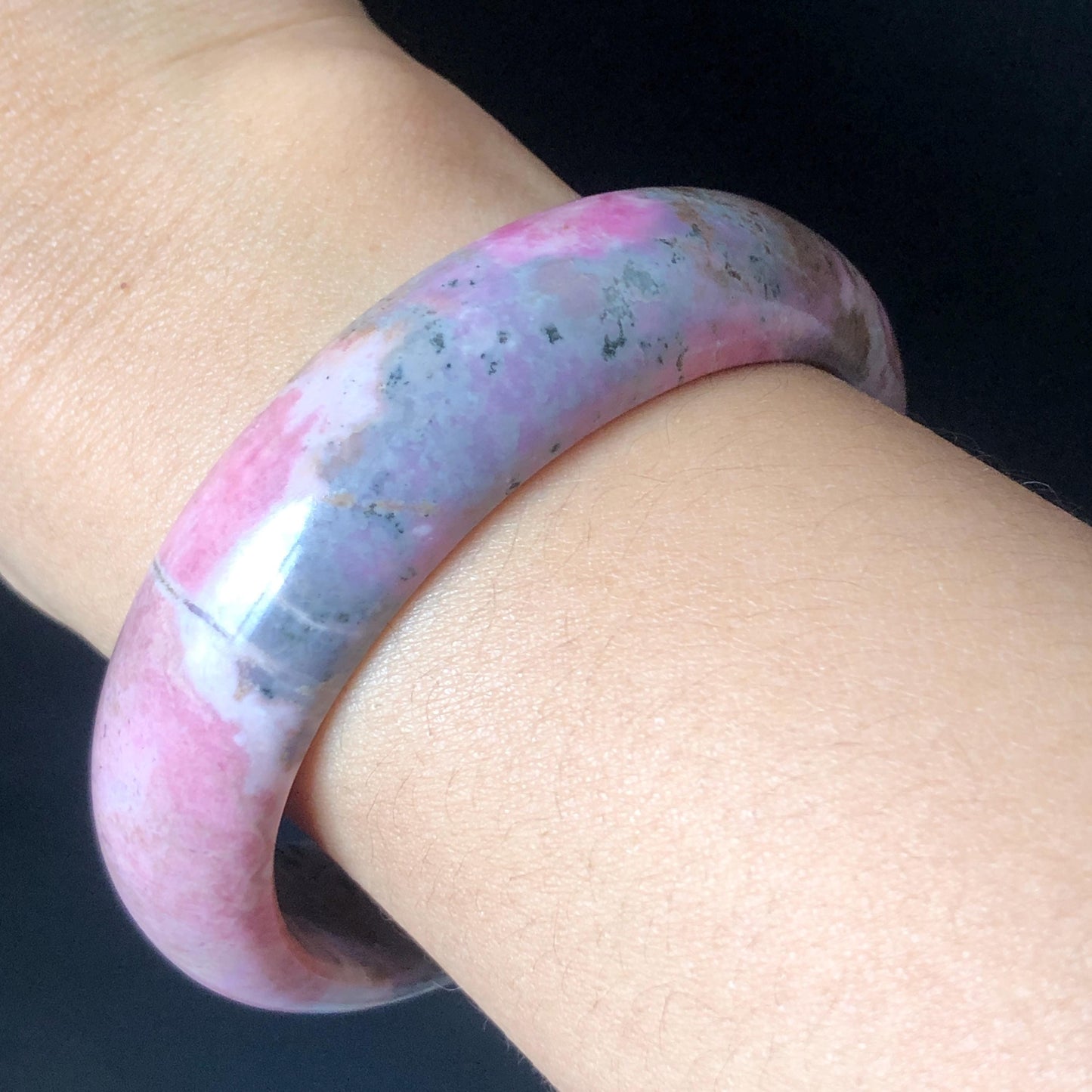 58.3mm Natural Rhodonite Stone Bangle Crystal Gemstone Bracelet| Baby Pink, Blue | Strawberry & Blueberry Milkshake | Healing Stone Gift for her, pink crystal bracelet, pink gemstone bangle, untreated raw stone bangle for women purple bracelet