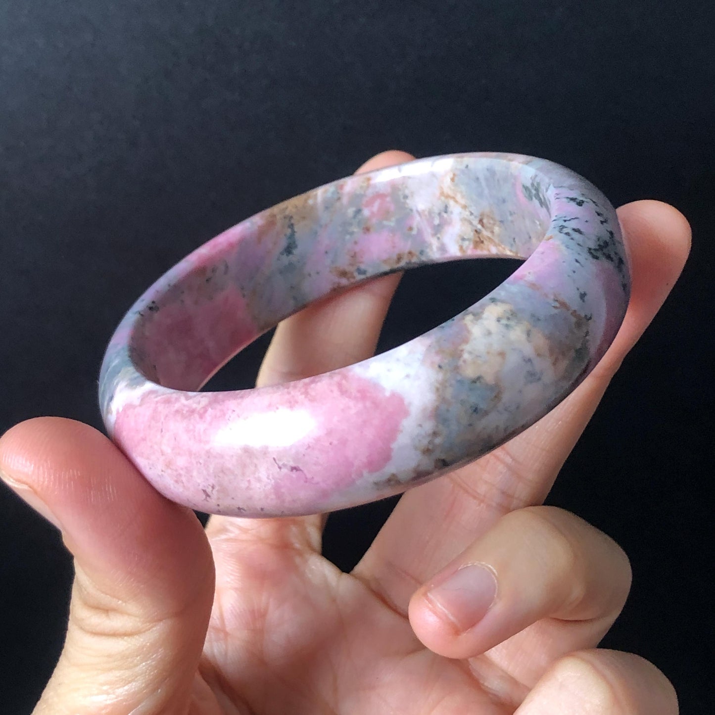 58.3mm Natural Rhodonite Stone Bangle Crystal Gemstone Bracelet| Baby Pink, Blue | Strawberry & Blueberry Milkshake | Healing Stone Gift for her, pink crystal bracelet, pink gemstone bangle, untreated raw stone bangle for women purple bracelet