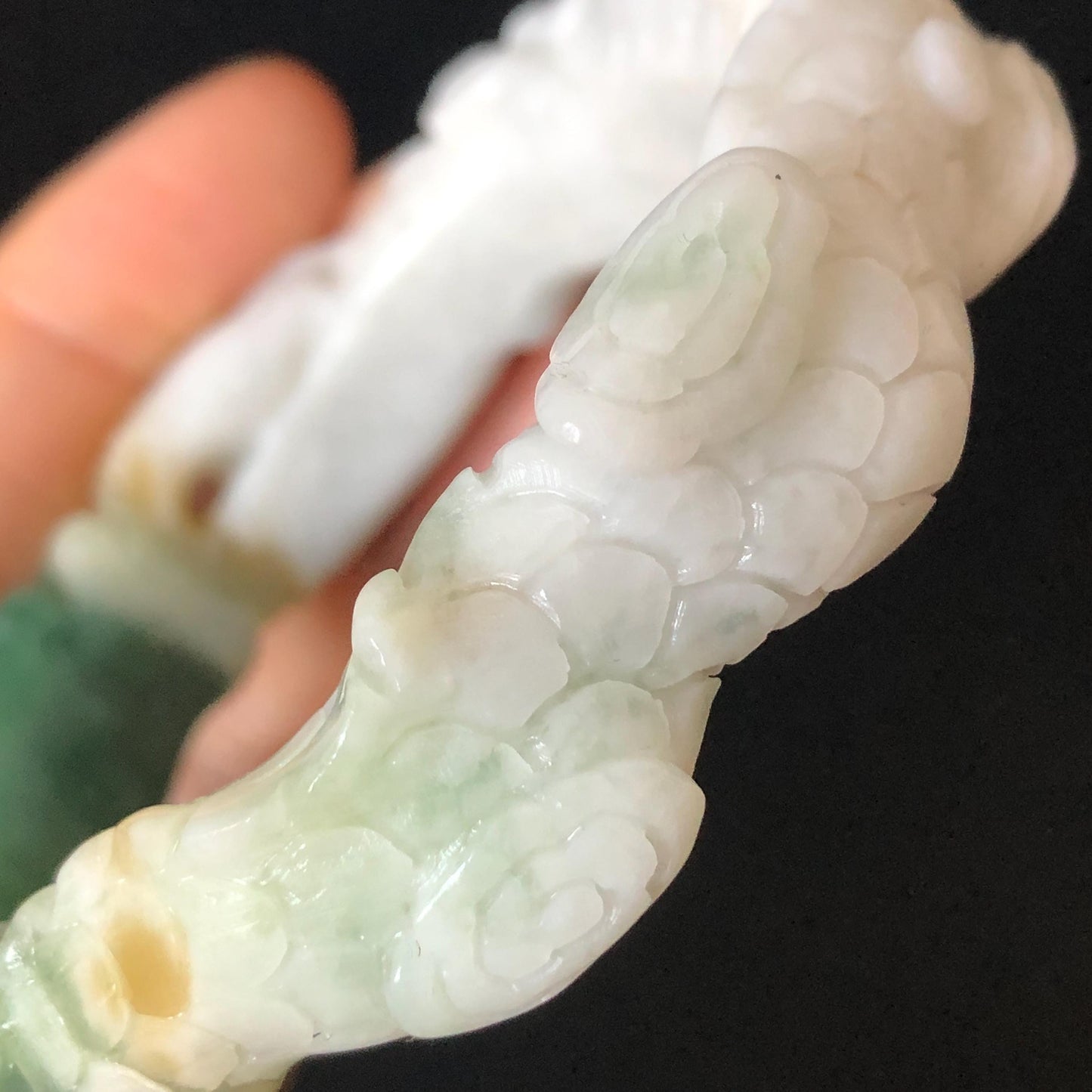 54.2mm Natural Xiu Jade Hand Carved Dragon Bangle | Serpentine Stone Gemstone Bracelet | Emerges from Sea to Sky | Greenish Blue Jade White Jade, jade carving, dragon carving, engraved jade bangle for women, gemstone bracelet crystal bangle gift