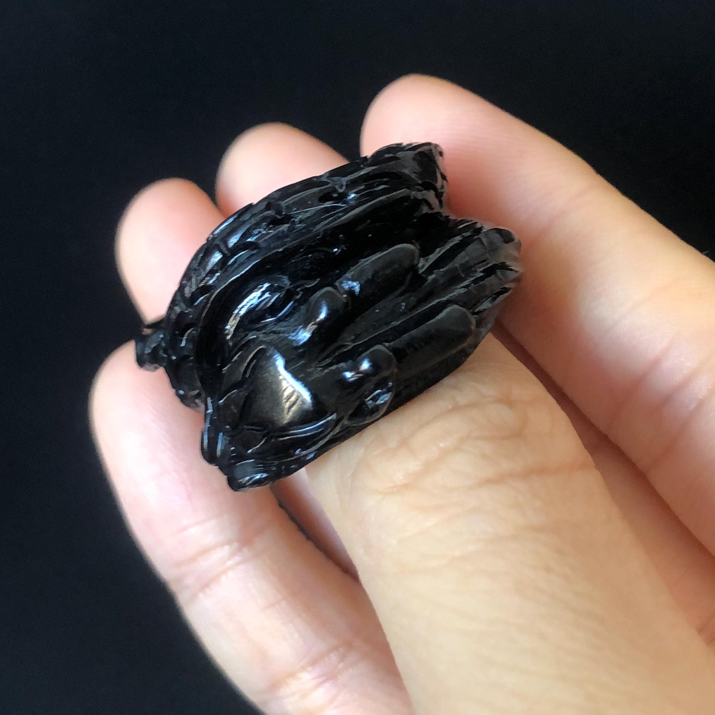 Certified Custom Size Natural Xiu Jade Serpentine Hand Carved Black Dragon Ring |17.1mm (US 6.5-7) Black Jade Statement Ring for Men & Women, chinese jade with certificate, untreated jade ring, hand engraved jade ring, gift for her, men thumb ring