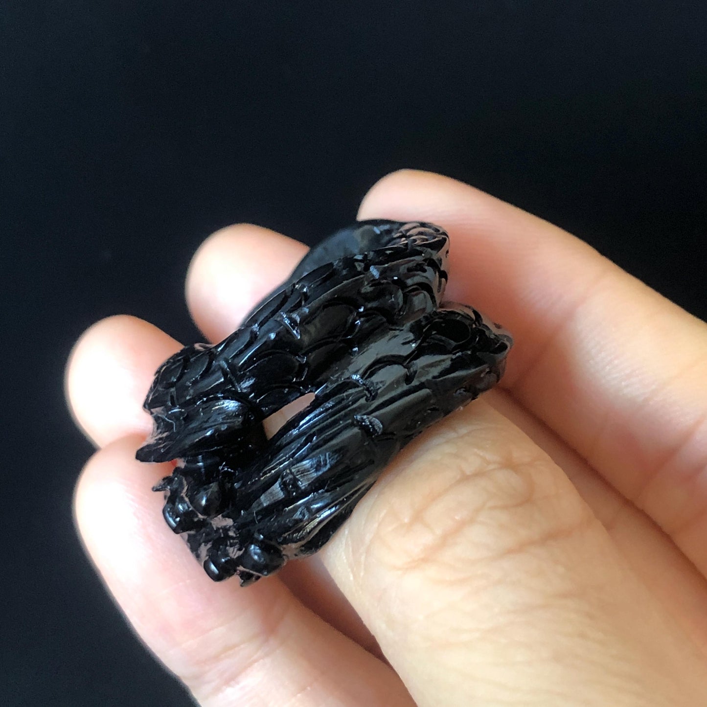 Certified Custom Size Natural Xiu Jade Serpentine Hand Carved Black Dragon Ring |17.1mm (US 6.5-7) Black Jade Statement Ring for Men & Women, chinese jade with certificate, untreated jade ring, hand engraved jade ring, gift for her, men thumb ring