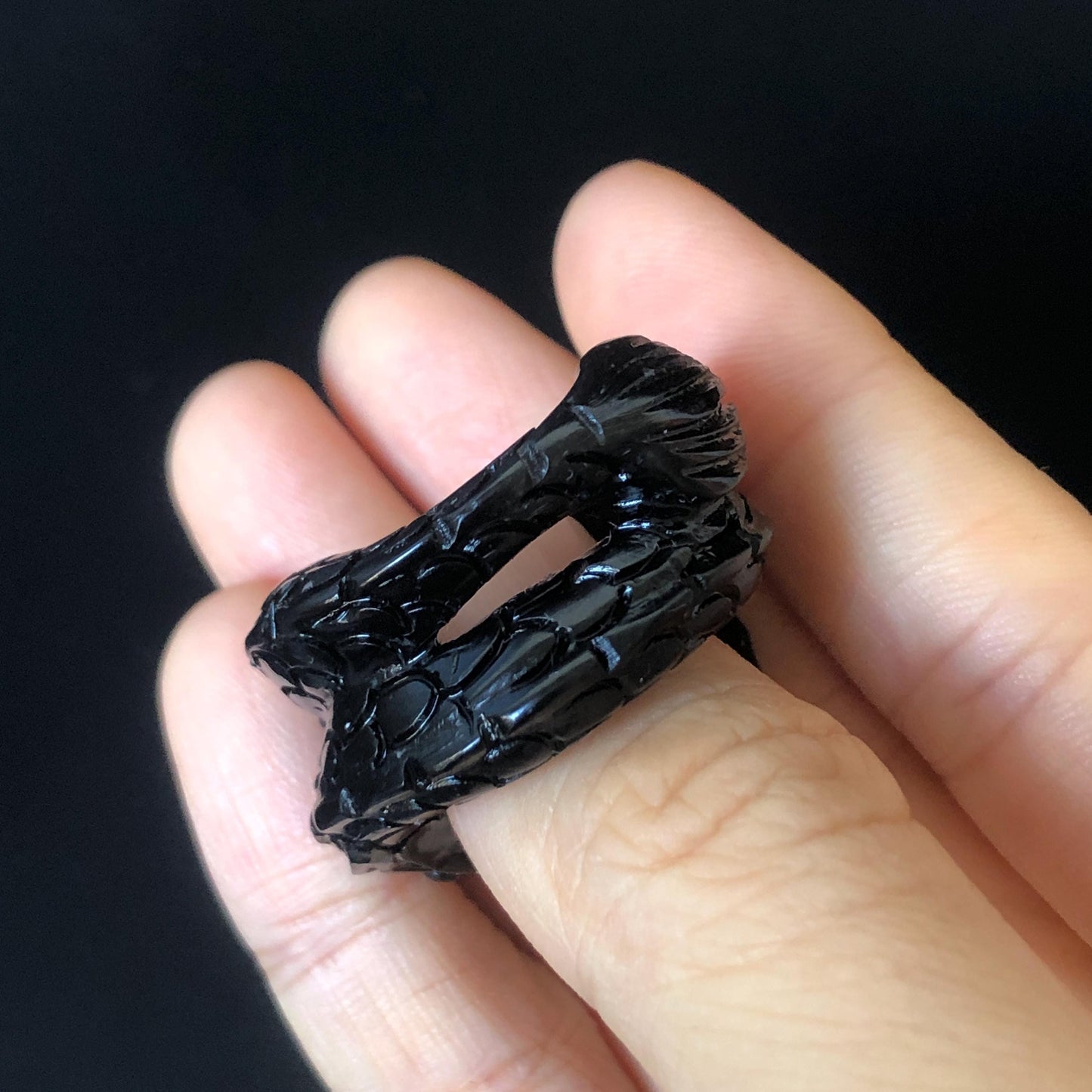 Certified Custom Size Natural Xiu Jade Serpentine Hand Carved Black Dragon Ring |17.1mm (US 6.5-7) Black Jade Statement Ring for Men & Women, chinese jade with certificate, untreated jade ring, hand engraved jade ring, gift for her, men thumb ring