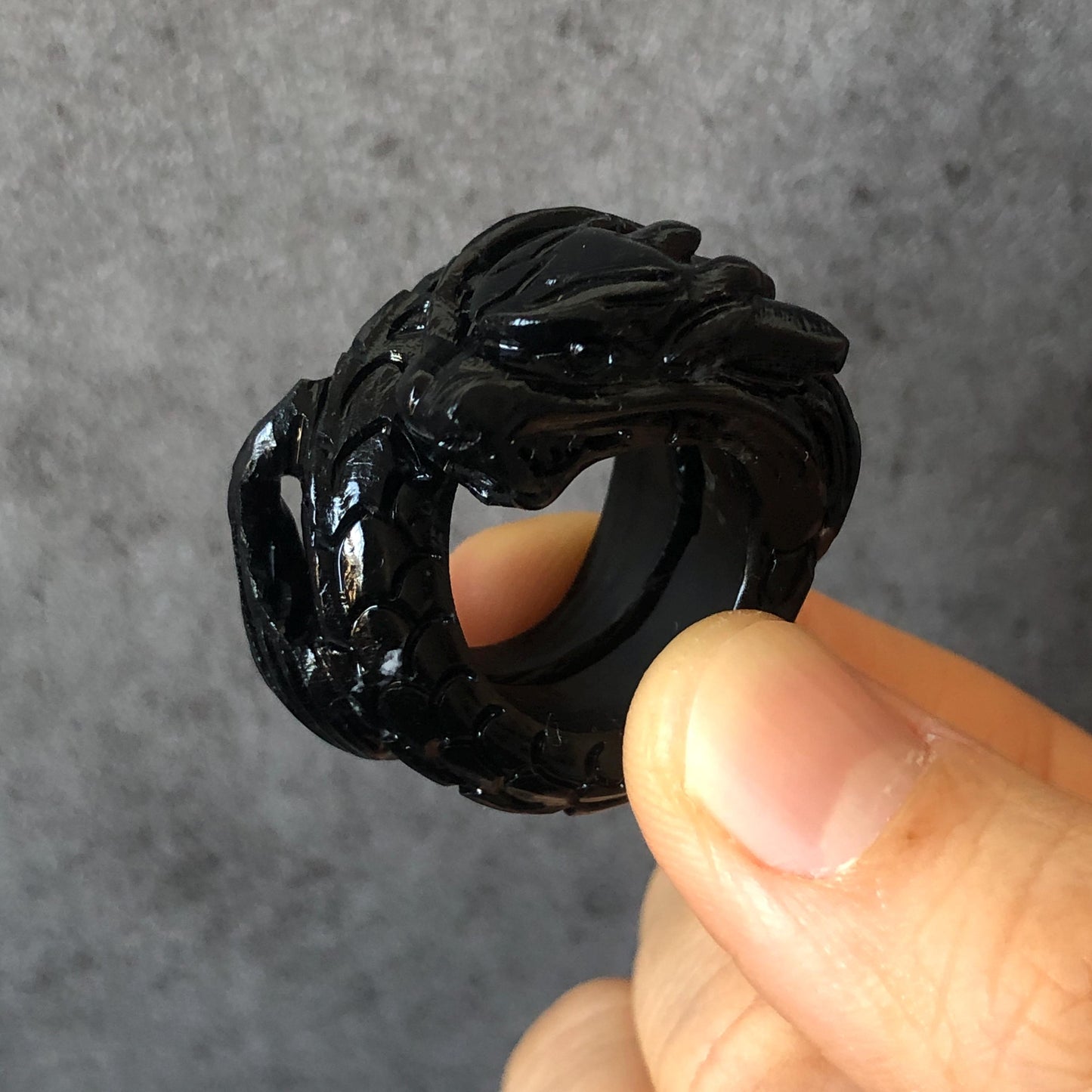 Certified Custom Size Natural Xiu Jade Serpentine Hand Carved Black Dragon Ring |17.1mm (US 6.5-7) Black Jade Statement Ring for Men & Women, chinese jade with certificate, untreated jade ring, hand engraved jade ring, gift for her, men thumb ring