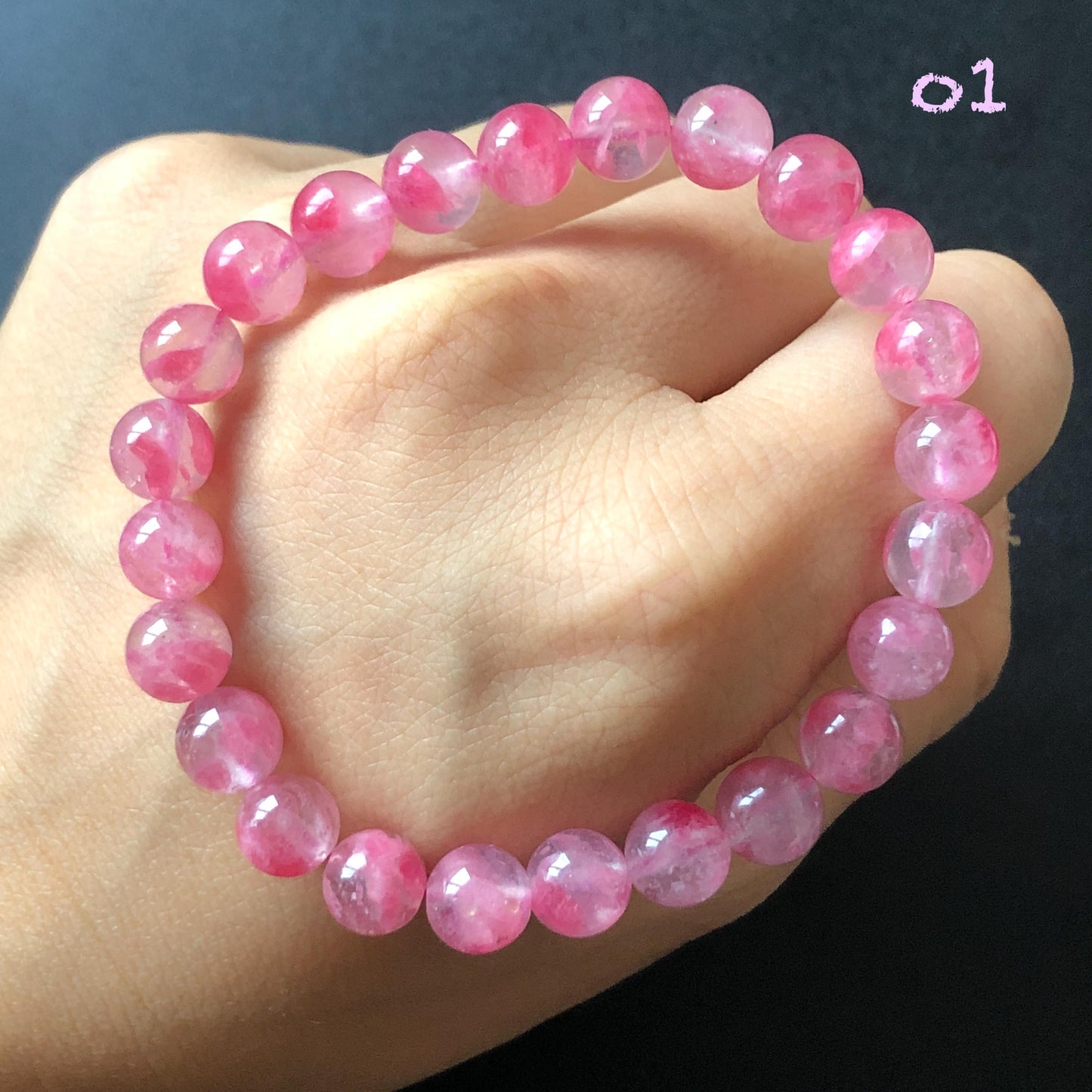 Ultra-rare AAA Rhodonite Sakura Rain Bracelet | Cherry Plum Blossom | Frozen Cherry | Icy Translucent Crystal bead Bracelet | Love Stone
