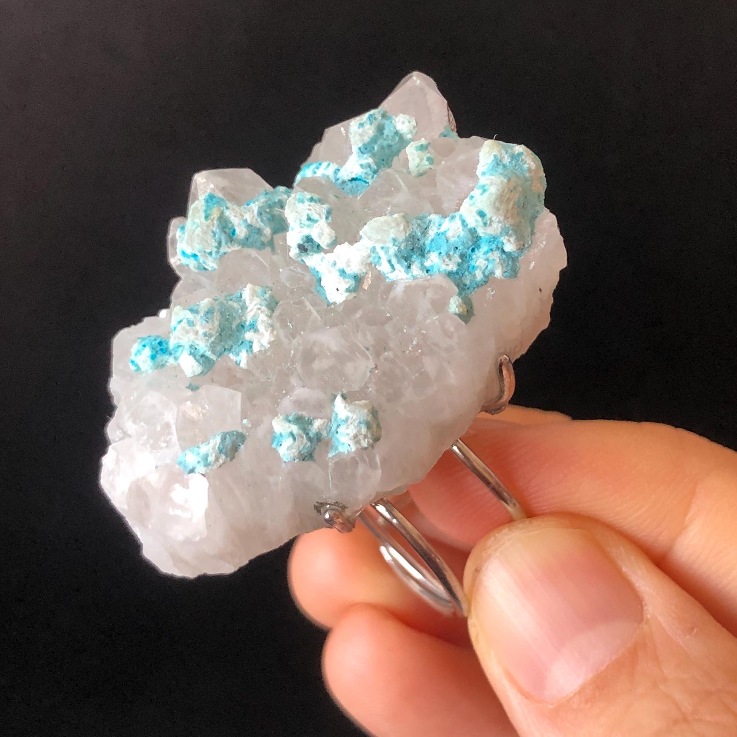 Raw Blue Hemimorphite Clear Quartz Crystal Stone Ring | Adjustable Statement Band Ring | Natural Gemstone Chunky Irregular ring gift for her, silver plated ring, huge crystal ring large stone ring big cocktail ring, modern ring, men statement ring