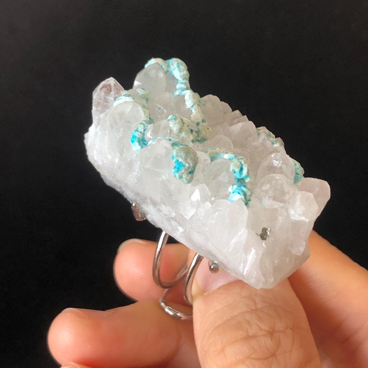 Raw Blue Hemimorphite Clear Quartz Crystal Stone Ring | Adjustable Statement Band Ring | Natural Gemstone Chunky Irregular ring gift for her, silver plated ring, huge crystal ring large stone ring big cocktail ring, modern ring, men statement ring