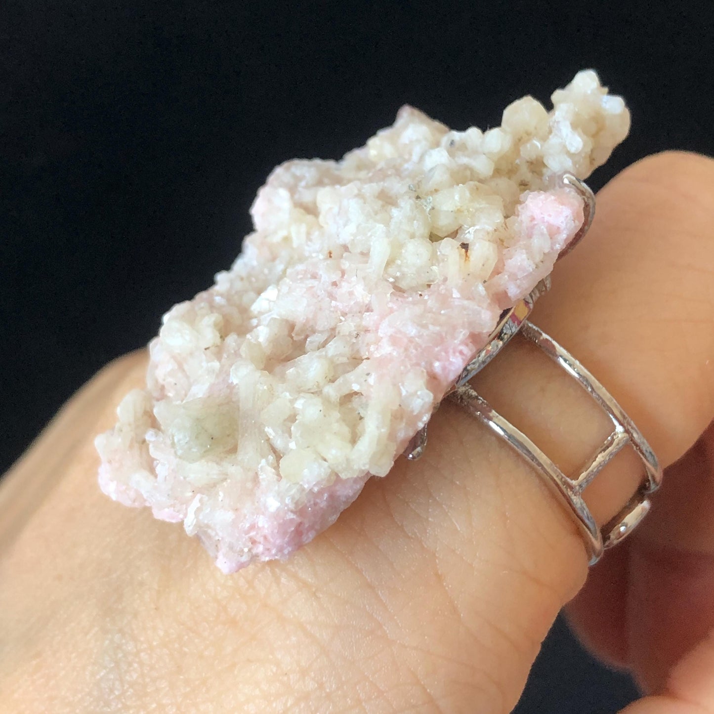 Pink Rhodochrosite Ring | Raw Stone Ring | Baby Pink | Adjustable Crystal Statement Ring | Bulgaria | Big Crystal huge irregular chunky ring, raw minerals ring, pink stone ring large gemstone ring big stone ring, huge cocktail ring for men and women
