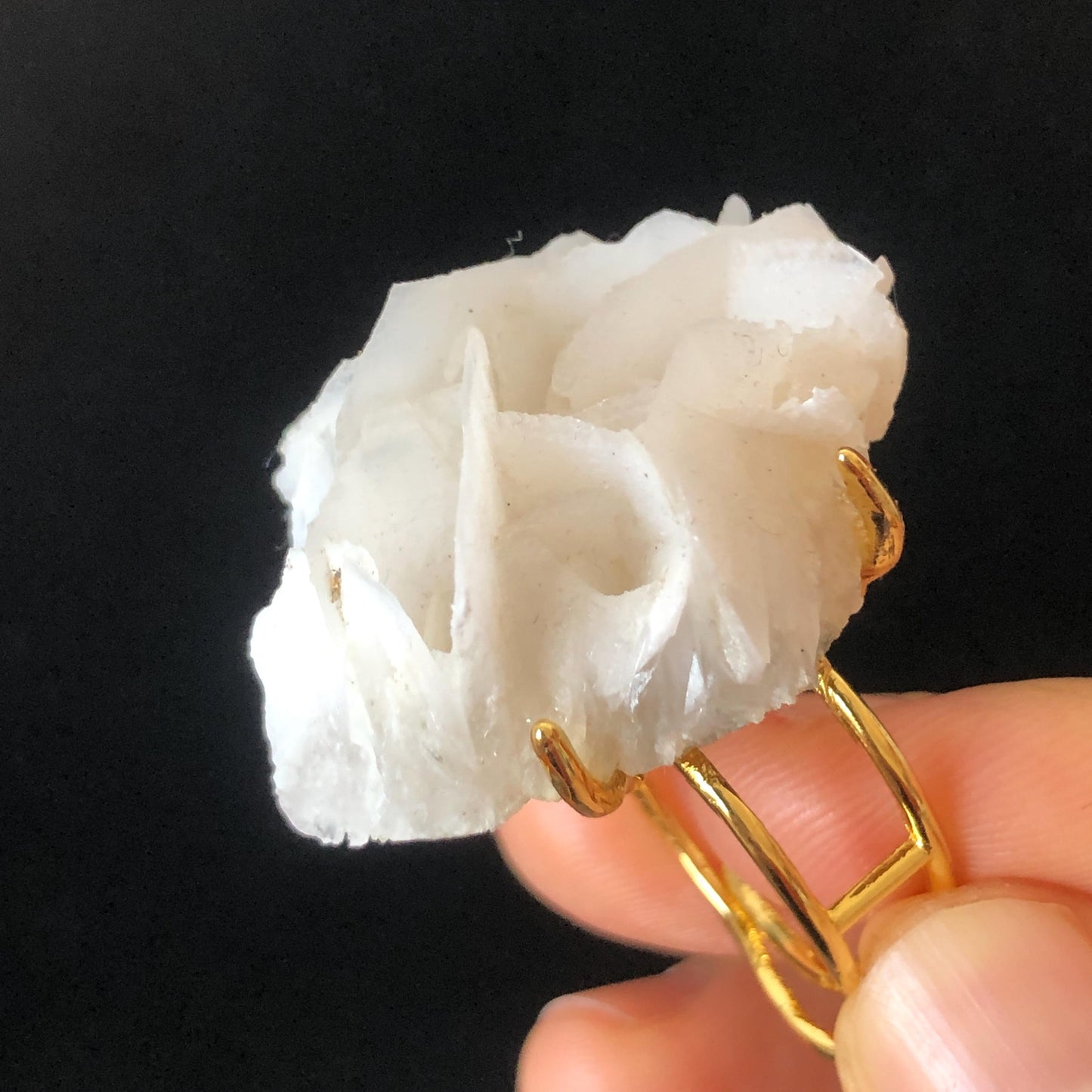 White Rose Calcite Ring | Large Raw Stone Ring Adjustable Crystal Statement Ring Irregular Chunky Crystal Ring Healing Stone for her, raw minerals ring, big gemstone ring, women cocktail ring, soothing stone healing crystal gold plated ring for women