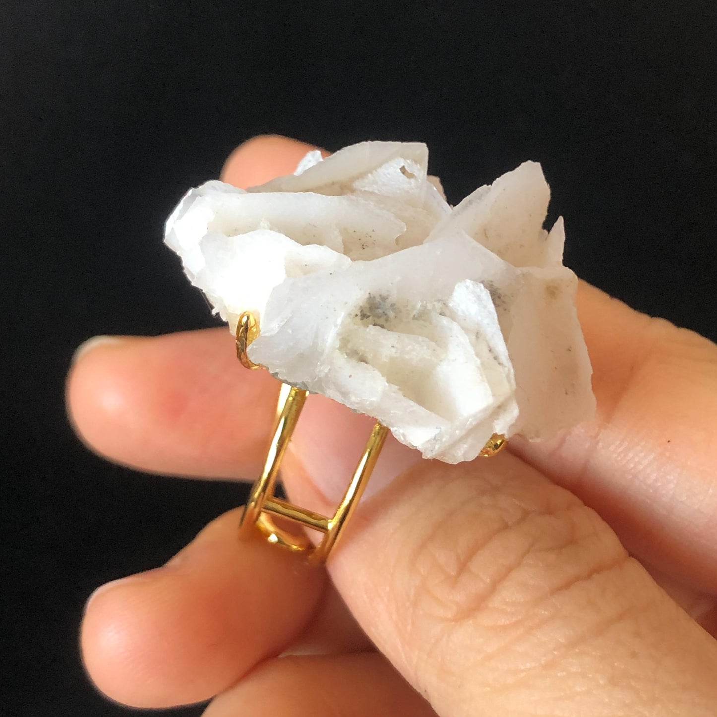 White Rose Calcite Ring | Large Raw Stone Ring Adjustable Crystal Statement Ring Irregular Chunky Crystal Ring Healing Stone for her, raw minerals ring, big gemstone ring, women cocktail ring, soothing stone healing crystal gold plated ring for women
