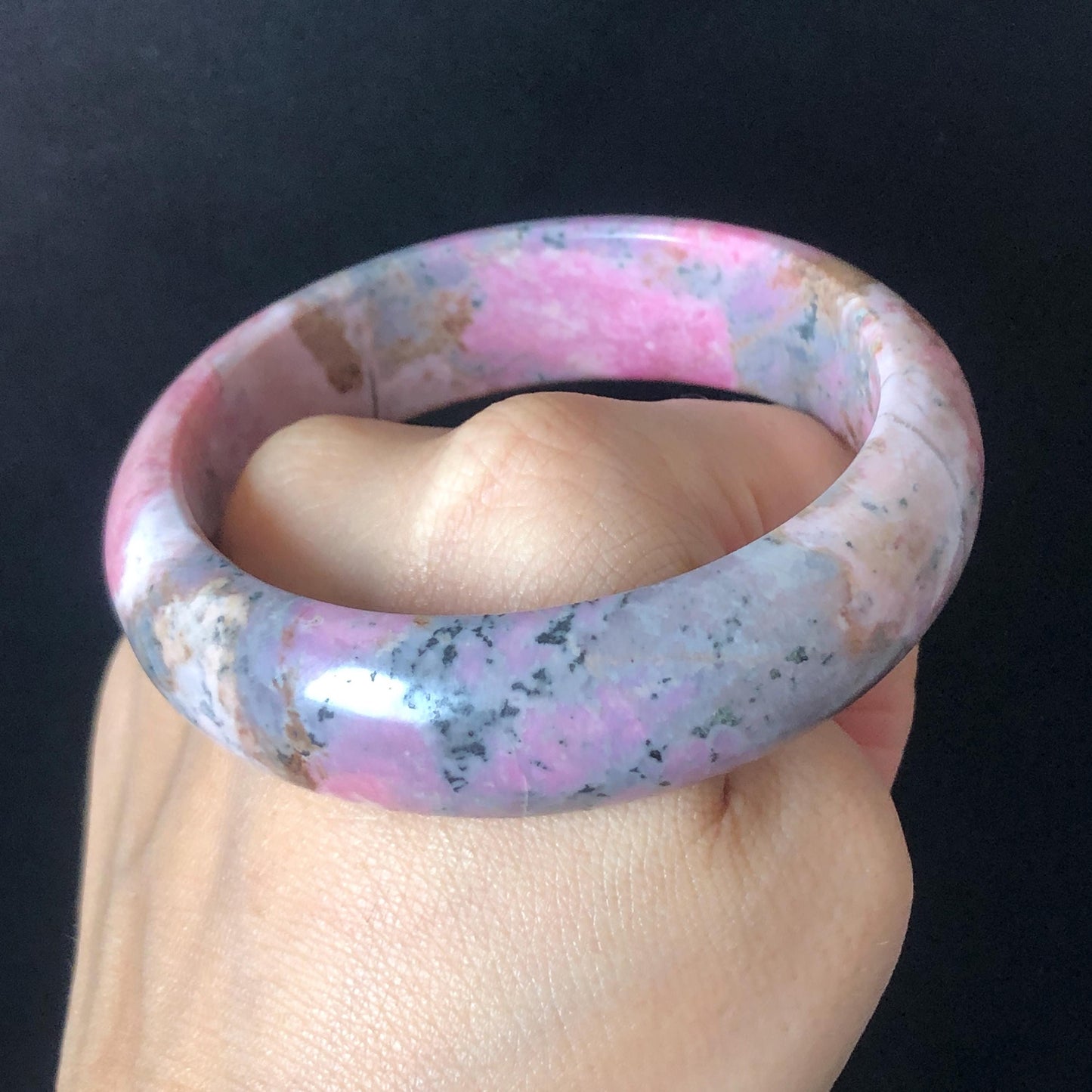 58.3mm Natural Rhodonite Stone Bangle Crystal Gemstone Bracelet| Baby Pink, Blue | Strawberry & Blueberry Milkshake | Healing Stone Gift for her, pink crystal bracelet, pink gemstone bangle, untreated raw stone bangle for women purple bracelet