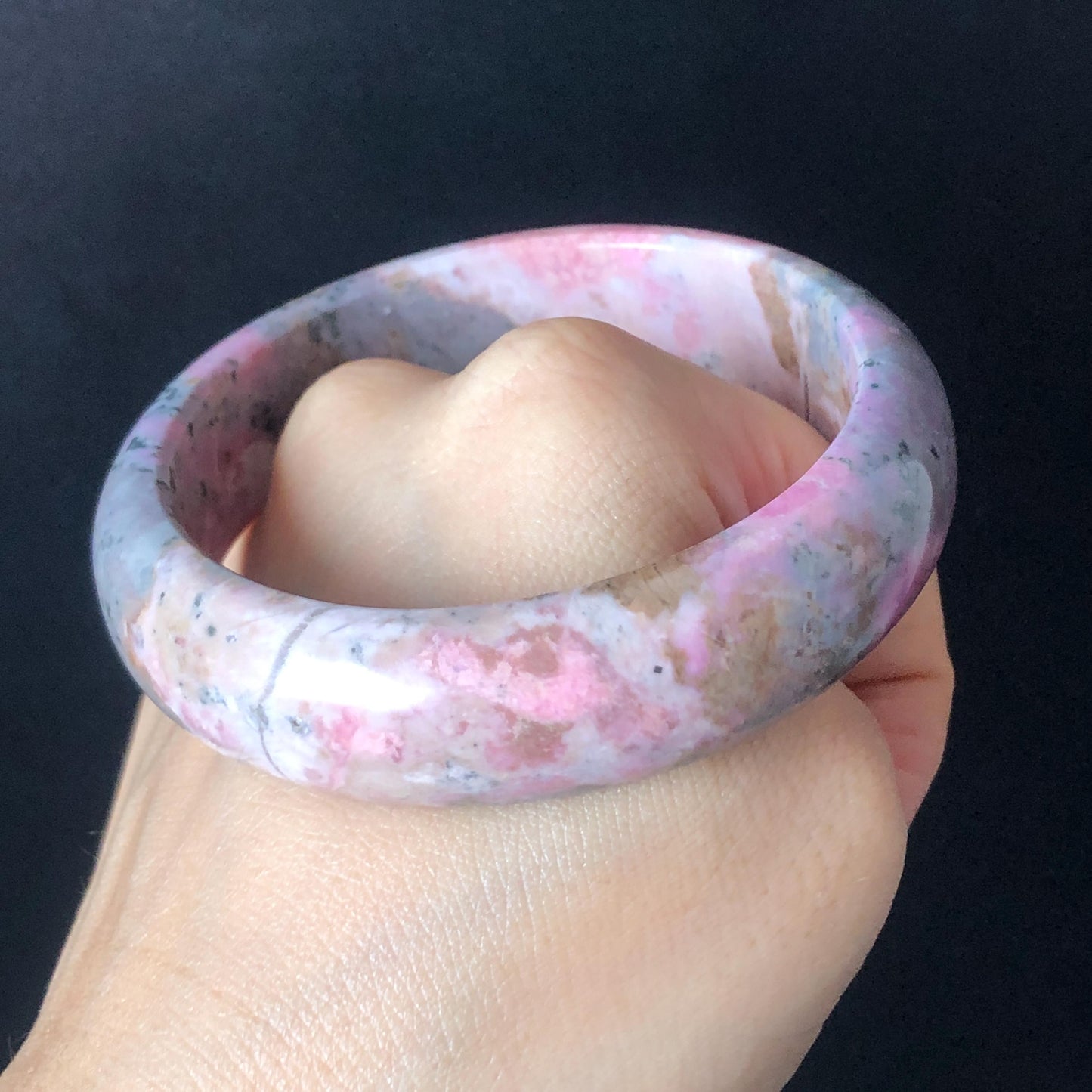 58.3mm Natural Rhodonite Stone Bangle Crystal Gemstone Bracelet| Baby Pink, Blue | Strawberry & Blueberry Milkshake | Healing Stone Gift for her, pink crystal bracelet, pink gemstone bangle, untreated raw stone bangle for women purple bracelet