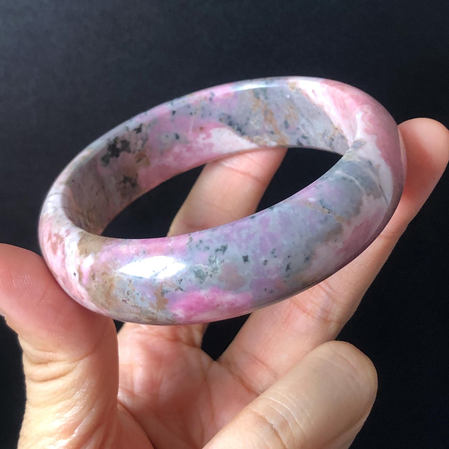 58.3mm Natural Rhodonite Stone Bangle Crystal Gemstone Bracelet| Baby Pink, Blue | Strawberry & Blueberry Milkshake | Healing Stone Gift for her, pink crystal bracelet, pink gemstone bangle, untreated raw stone bangle for women purple bracelet