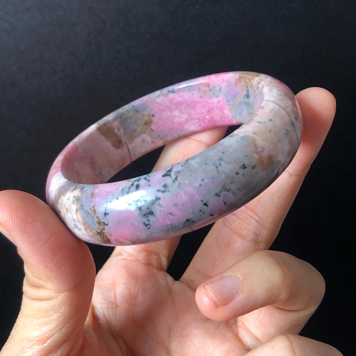 58.3mm Natural Rhodonite Stone Bangle Crystal Gemstone Bracelet| Baby Pink, Blue | Strawberry & Blueberry Milkshake | Healing Stone Gift for her, pink crystal bracelet, pink gemstone bangle, untreated raw stone bangle for women purple bracelet