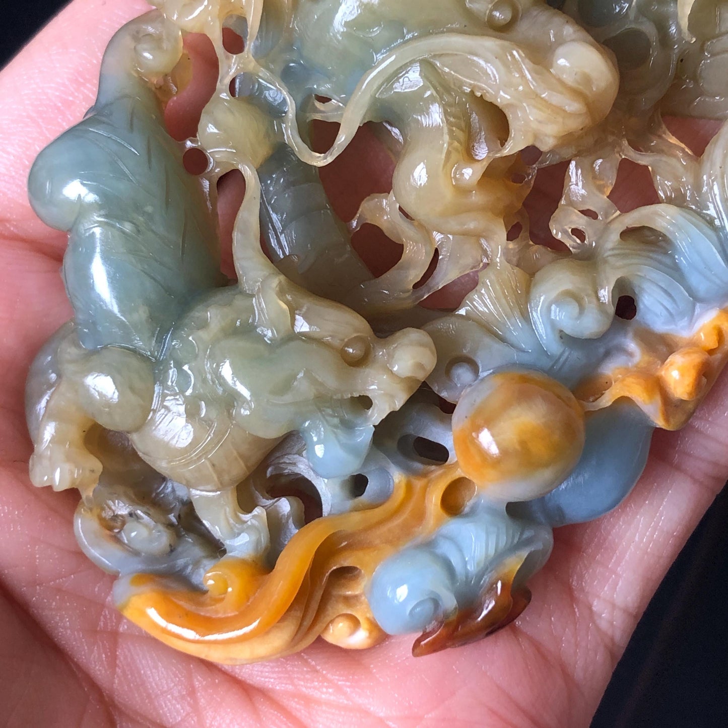 Certificate Natural Xiu Jade (Serpentine) Hand Dragon and Pixiu Pendant Adjustable Necklace Choker | Greenish Blue and Yellow | Power & Wealth | Stone Crystal Gemstone Jewellery for Men and Women, dragon carving pixiu hand engraved charm blue jade