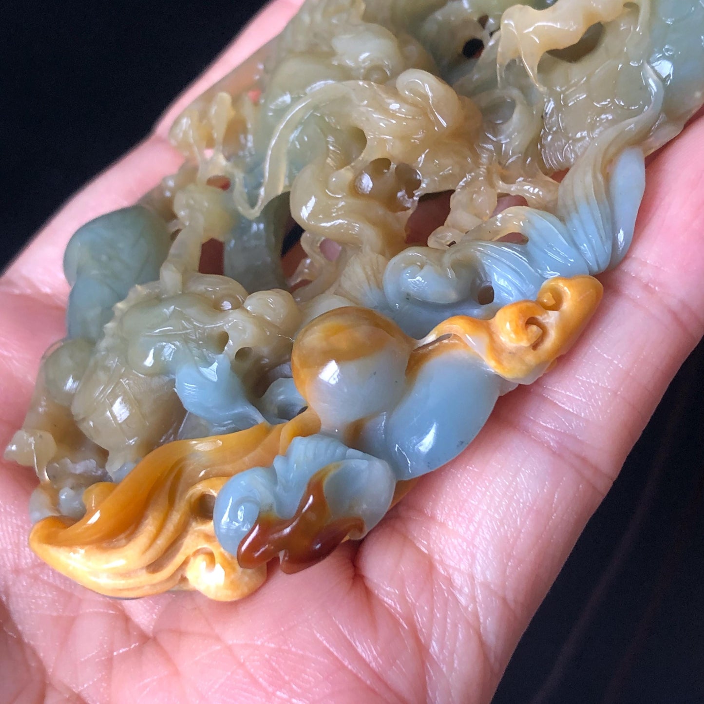 Certificate Natural Xiu Jade (Serpentine) Hand Dragon and Pixiu Pendant Adjustable Necklace Choker | Greenish Blue and Yellow | Power & Wealth | Stone Crystal Gemstone Jewellery for Men and Women, dragon carving pixiu hand engraved charm blue jade