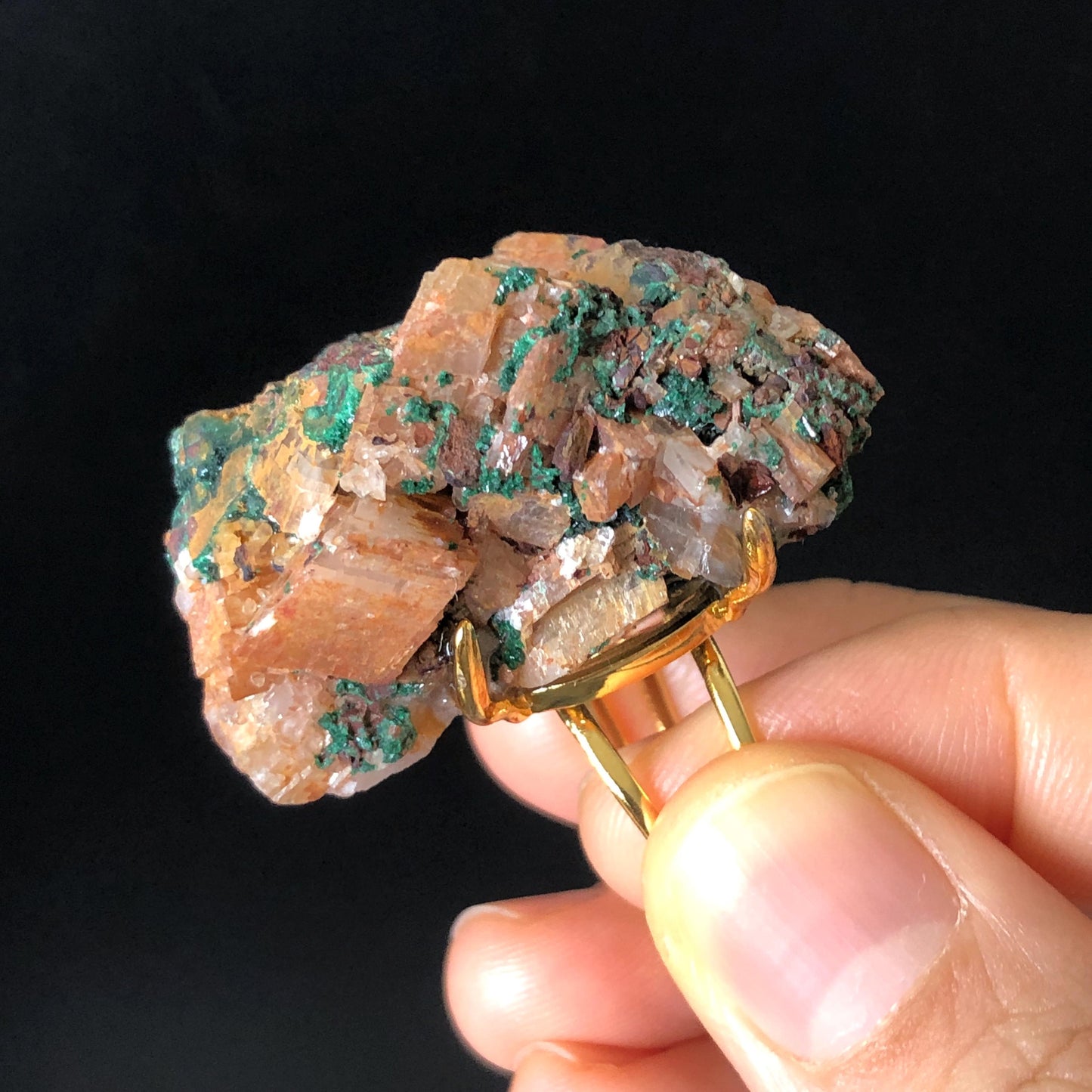 Raw Atacamite & Calcite (Iceland Spar) Ring | Large Raw Stone Ring Big Rough Crystal Ring | Adjustable Statement Ring Chunky Irregular Stone Gift for men gemstone for women bold cocktail ring hugh crystal ring untreated crystal raw minerals specimen ring