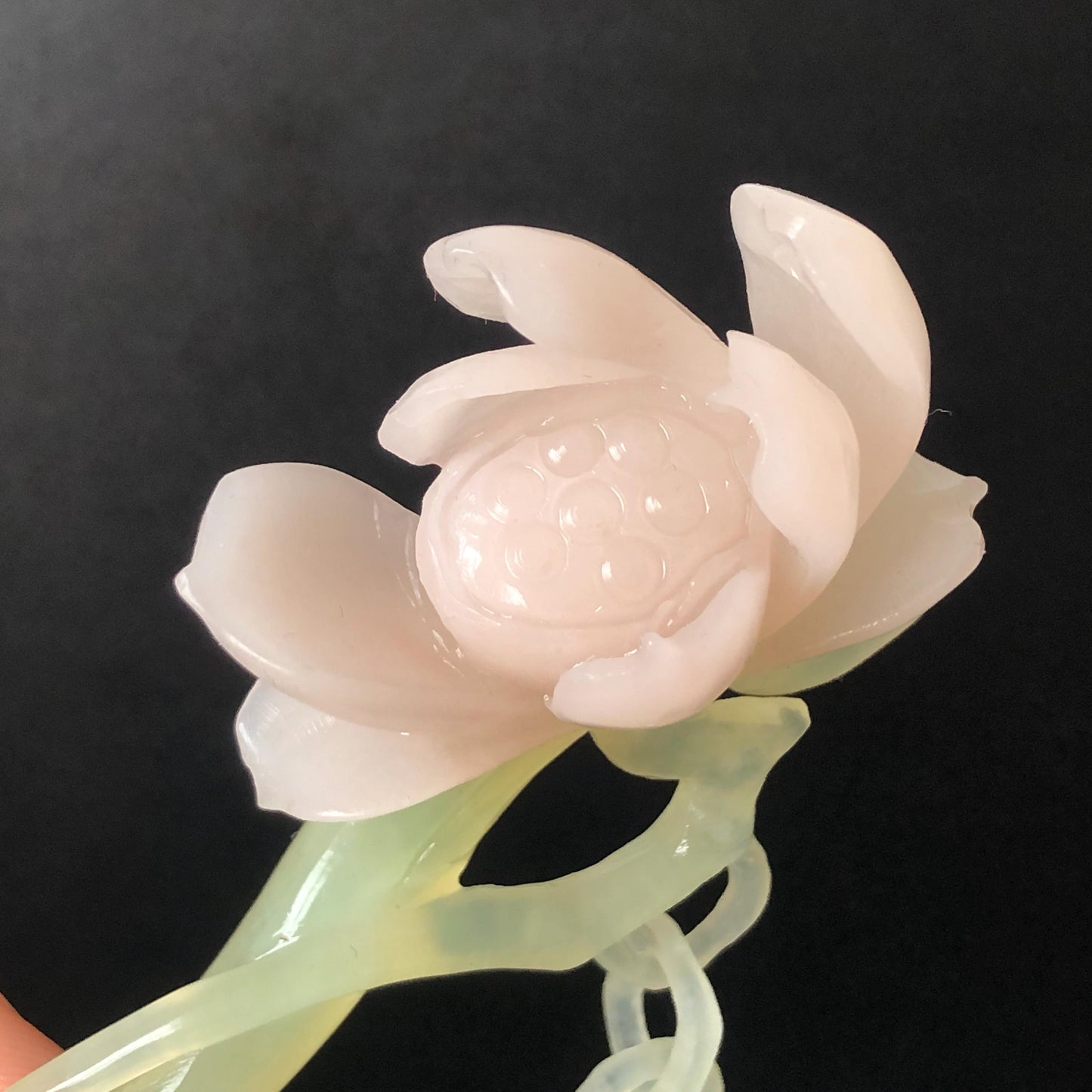 Natural Xiu Jade Serpentine Hand Carved Pink Lotus Flower Hair Pin | Pink & Green Jade Hair Stick | Asian Chinses Vintage Style Gift for her, japanese hairpin korean hair stick chinese jade hair comb pink jade green jade carving hand engraved flower hairpin, bridal shower wedding hair fork