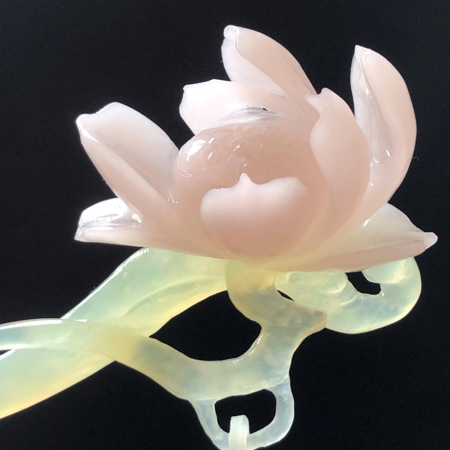 Natural Xiu Jade Serpentine Hand Carved Pink Lotus Flower Hair Pin | Pink & Green Jade Hair Stick | Asian Chinses Vintage Style Gift for her, japanese hairpin korean hair stick chinese jade hair comb pink jade green jade carving hand engraved flower hairpin, bridal shower wedding hair fork