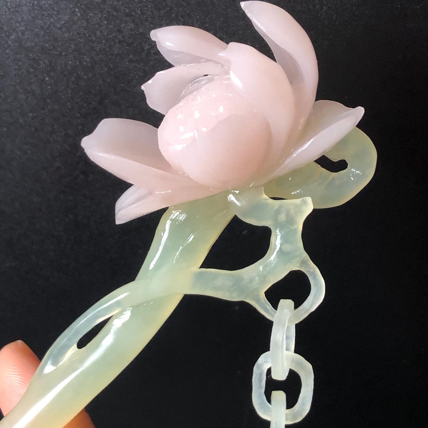 Natural Xiu Jade Serpentine Hand Carved Pink Lotus Flower Hair Pin | Pink & Green Jade Hair Stick | Asian Chinses Vintage Style Gift for her, japanese hairpin korean hair stick chinese jade hair comb pink jade green jade carving hand engraved flower hairpin, bridal shower wedding hair fork