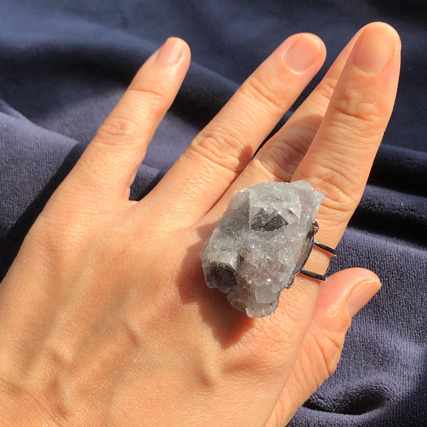 Raw Purple Fluorite Ring with Pink & White Sugar-like coating, Pink Sparky Large Raw Stone Ring Big Crystal Ring, Chunky Irregular ring gift for her large statement ring hugh cocktail ring silver plated copper ring adjustable band ring birthstone ring meditation stone men statement ring raw stone ring raw minerals ring
