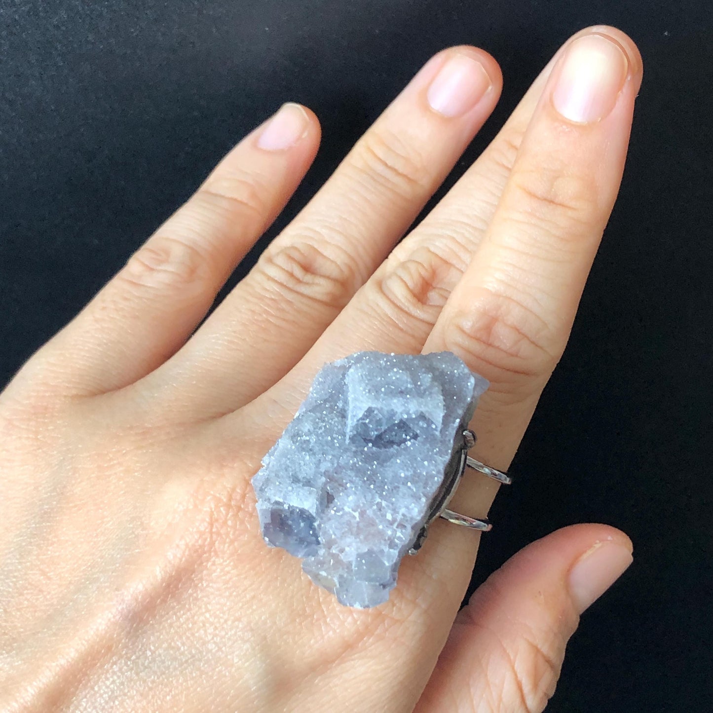 Raw Purple Fluorite Ring with Pink & White Sugar-like coating, Pink Sparky Large Raw Stone Ring Big Crystal Ring, Chunky Irregular ring gift for her large statement ring hugh cocktail ring silver plated copper ring adjustable band ring birthstone ring meditation stone men statement ring