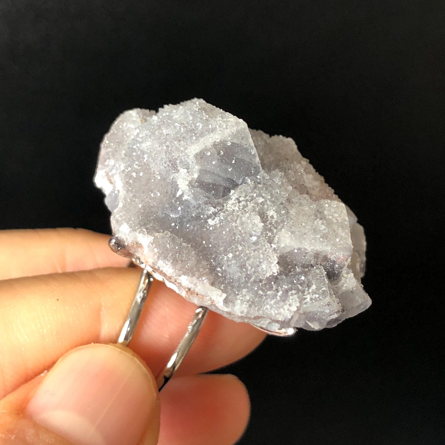 Raw Purple Fluorite Ring with Pink & White Sugar-like coating, Pink Sparky Large Raw Stone Ring Big Crystal Ring, Chunky Irregular ring gift for her large statement ring hugh cocktail ring silver plated copper ring adjustable band ring birthstone ring meditation stone men statement ring