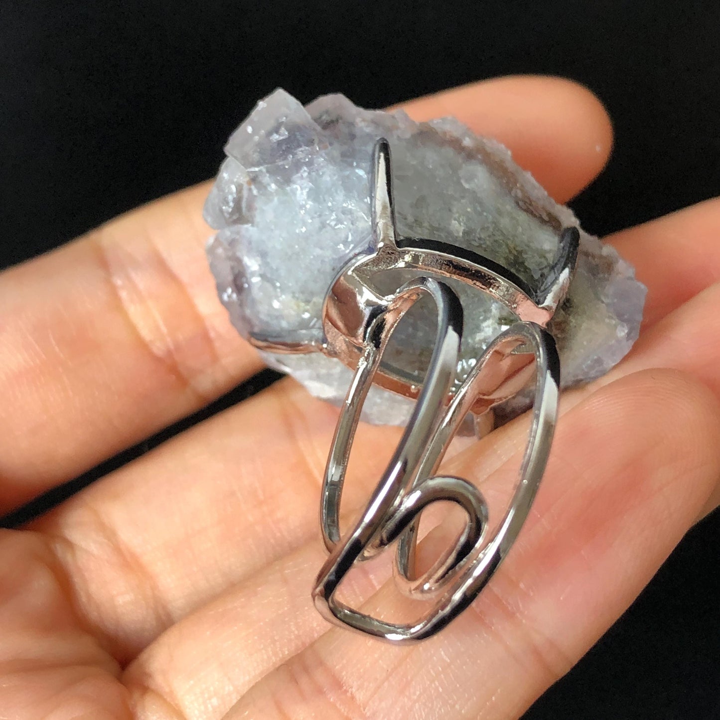 Raw Purple Fluorite Ring with Pink & White Sugar-like coating, Pink Sparky Large Raw Stone Ring Big Crystal Ring, Chunky Irregular ring gift for her large statement ring hugh cocktail ring silver plated copper ring adjustable band ring birthstone ring meditation stone men statement ring