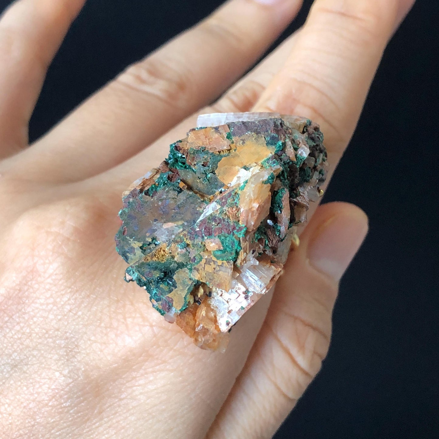 Raw Atacamite & Calcite (Iceland Spar) Ring | Large Raw Stone Ring Big Rough Crystal Ring | Adjustable Statement Ring Chunky Irregular Stone Gift for men gemstone for women bold cocktail ring hugh crystal ring untreated crystal raw minerals specimen ring