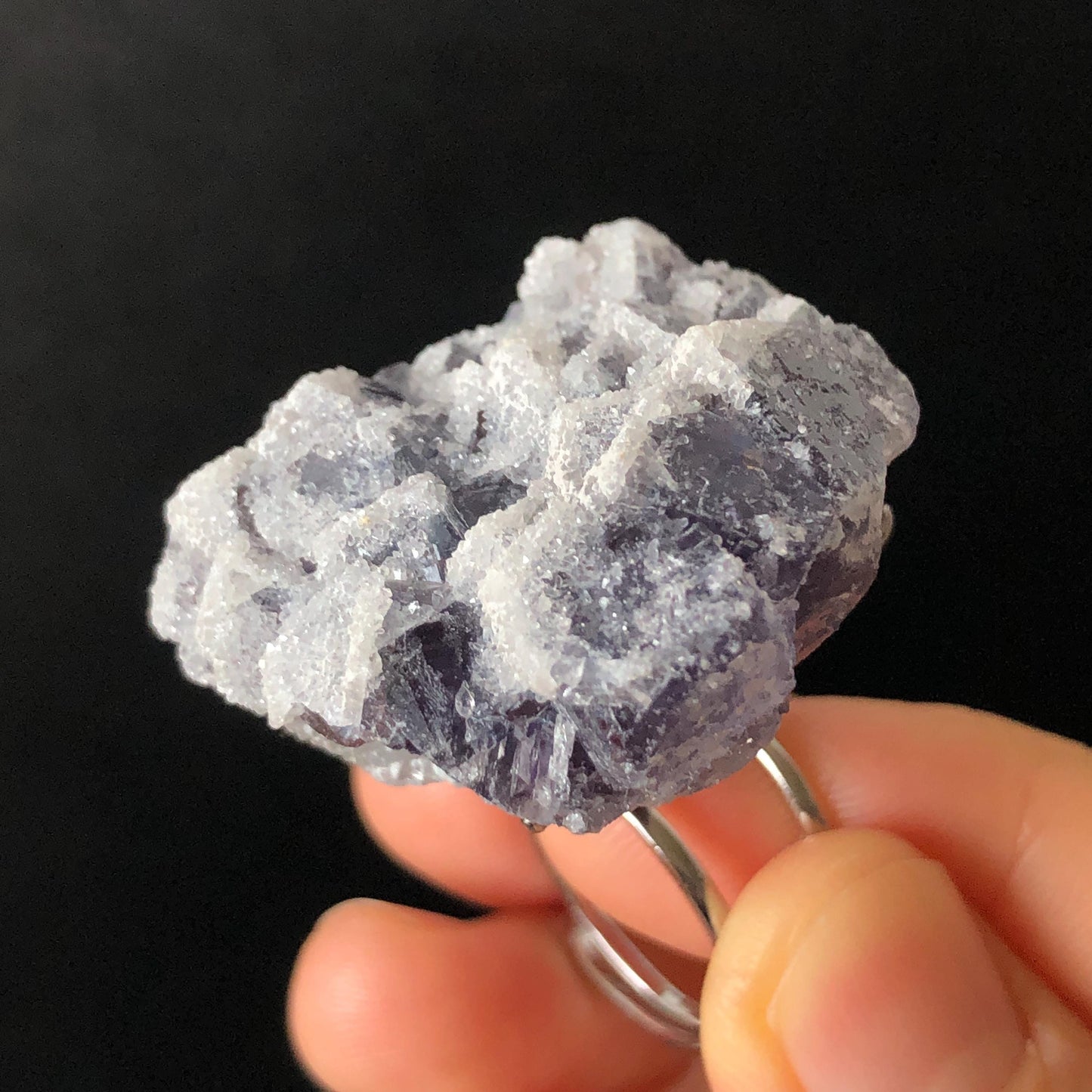 Raw Purple Fluorite Ring with Sparkle White Sugar-like Crystal Coating, Adjustable Statement Band Ring, Irregular Chucky Big Stone Ring Gift for her Large Crystal ring Big Stone Ring Hugh Statement Ring Irregular stone ring chucky ring for her raw minerals ring purple crystal ring large cocktail ring