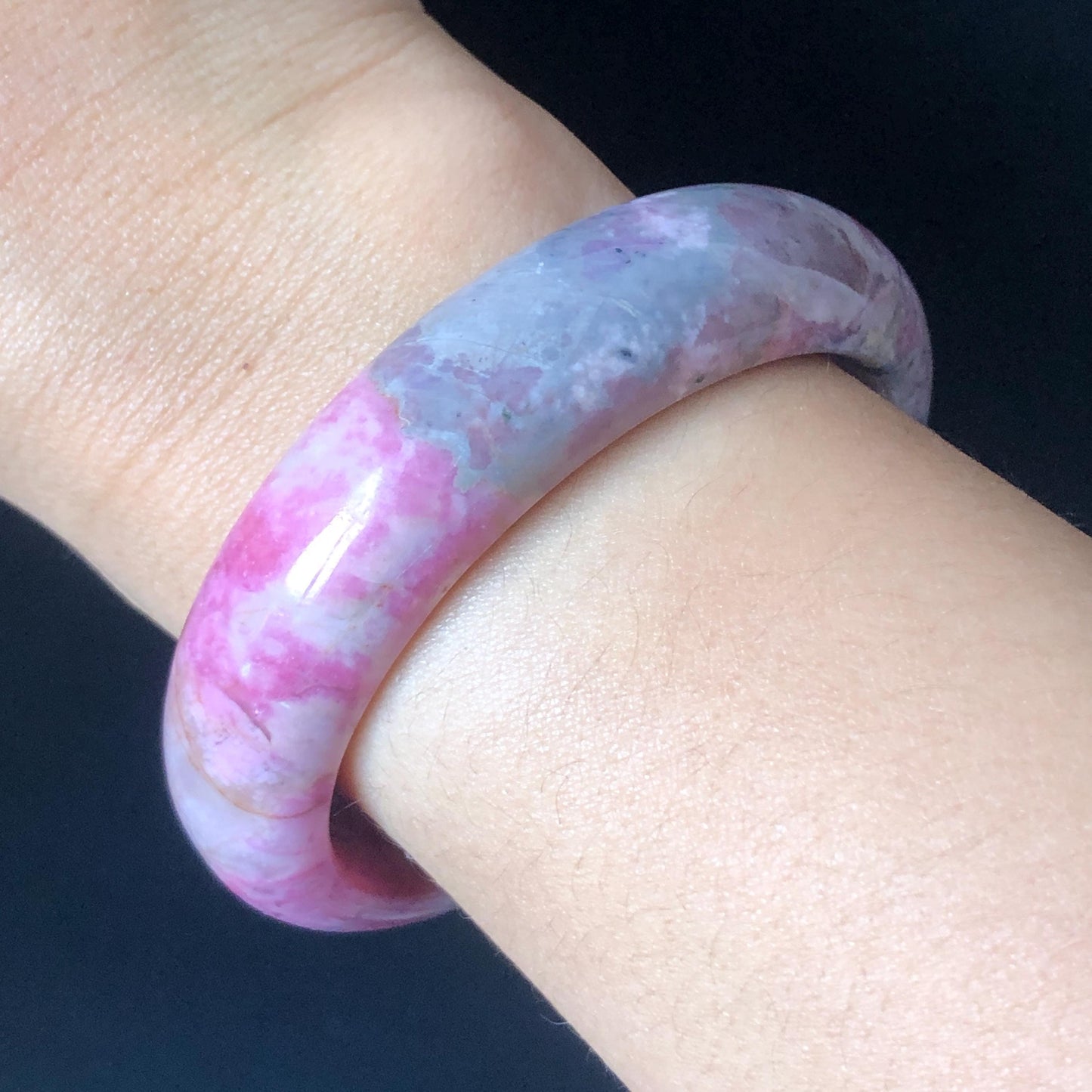 55.5mm Premium Rhodonite Stone Bangle | Rosy Pink Blue Brown Crystal Gemstone Bracelet | Strawberry Blueberry Milkshake | Love Stone gift for her Gemstone Bangle Stone Bracelet Pink Crystal Bracelet Healing Stone Blue Crystal Bracelet Healing Crystal Love Crystal Women Bracelet Natural untreated Stone Jewelry Bracelet Vinatge Bracelet