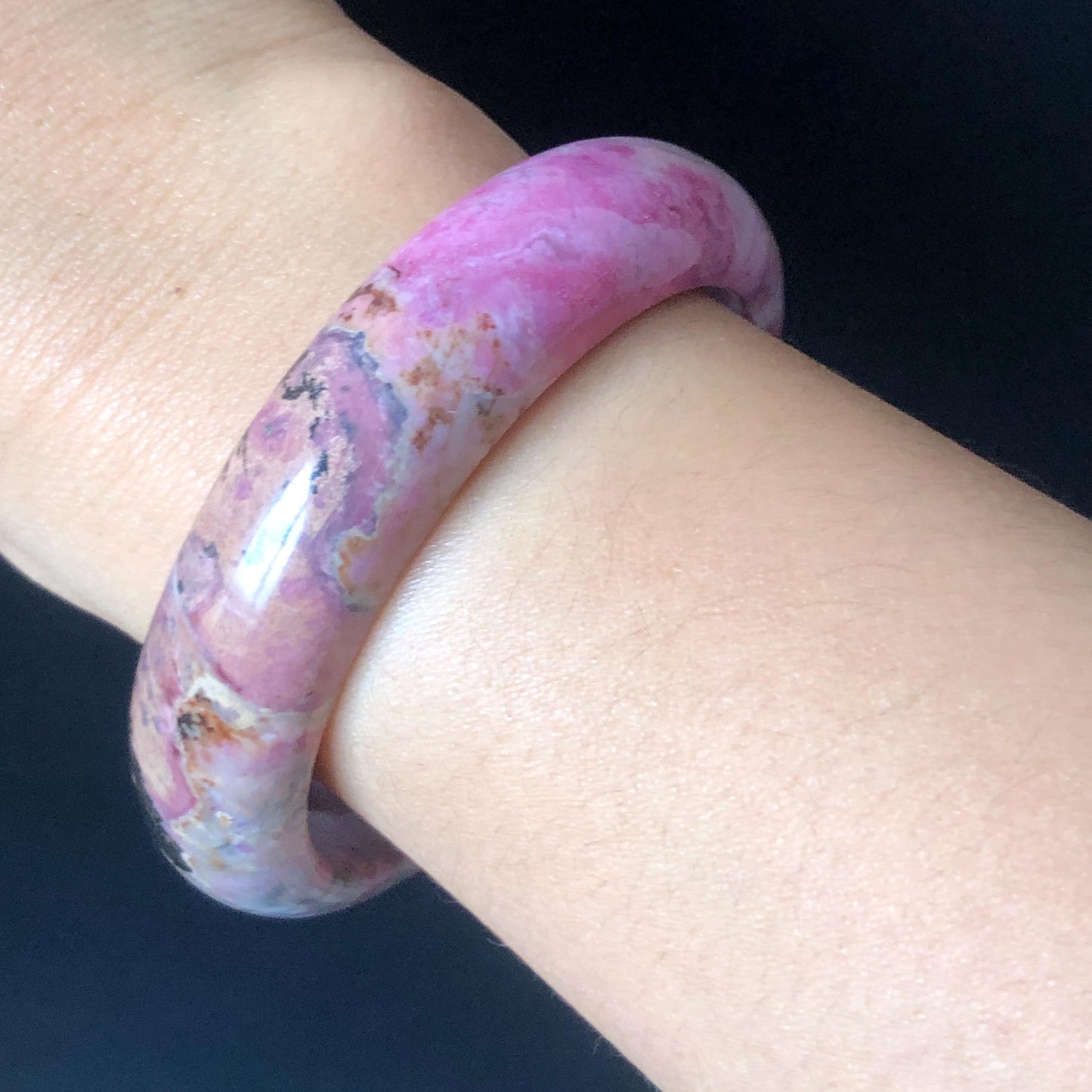 55.5mm Premium Rhodonite Stone Bangle | Rosy Pink Blue Brown Crystal Gemstone Bracelet | Strawberry Blueberry Milkshake | Love Stone gift for her Gemstone Bangle Stone Bracelet Pink Crystal Bracelet Healing Stone Blue Crystal Bracelet Healing Crystal Love Crystal Women Bracelet Natural untreated Stone Jewelry Bracelet Vinatge Bracelet